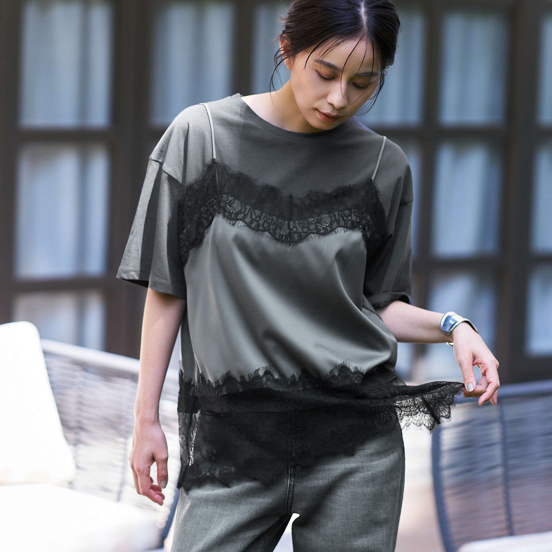 UNTITLED「【1枚でもセットでも】レースキャミ付きプルオーバー」|Tシャツ・カットソー|