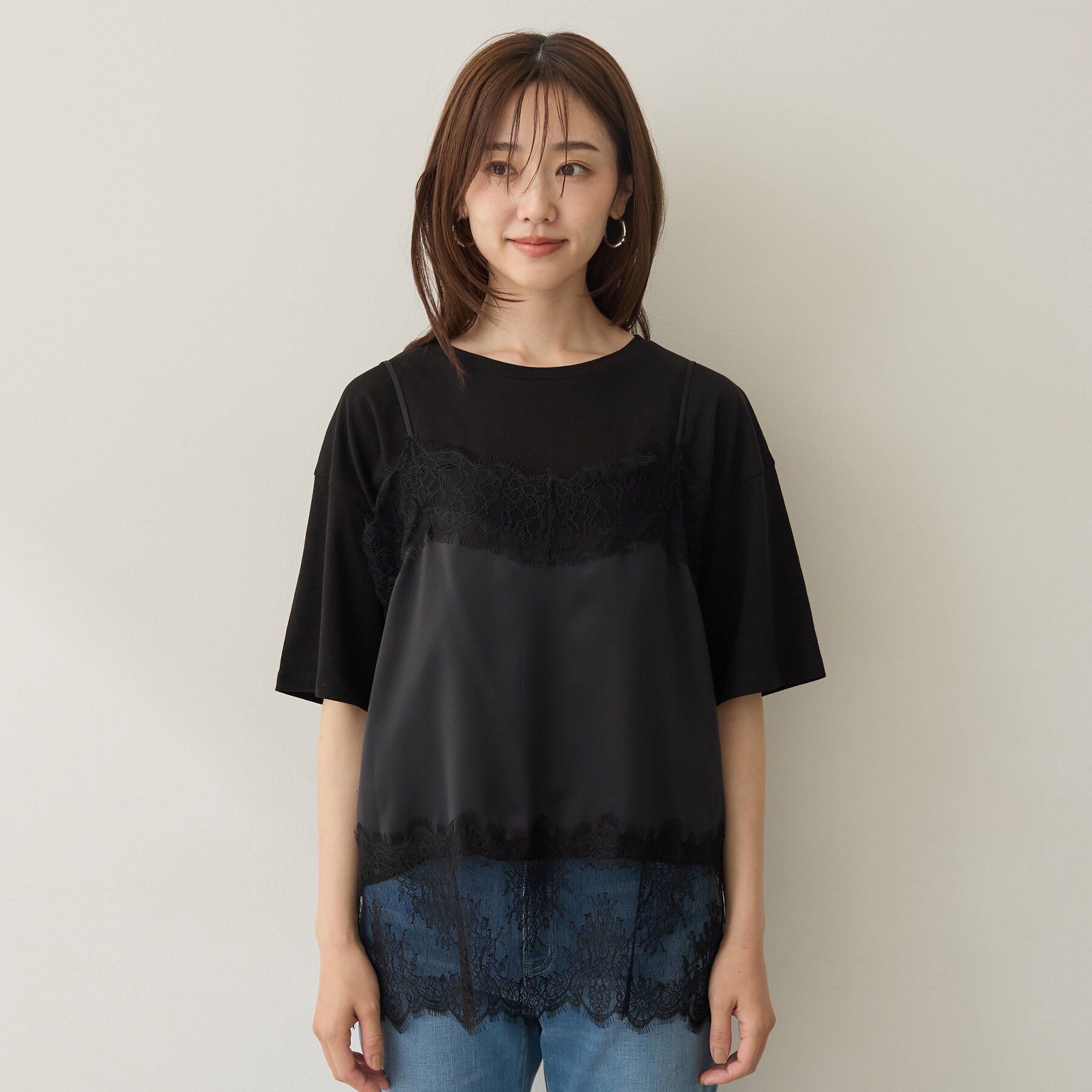 UNTITLED「【1枚でもセットでも】レースキャミ付きプルオーバー」|Tシャツ・カットソー|