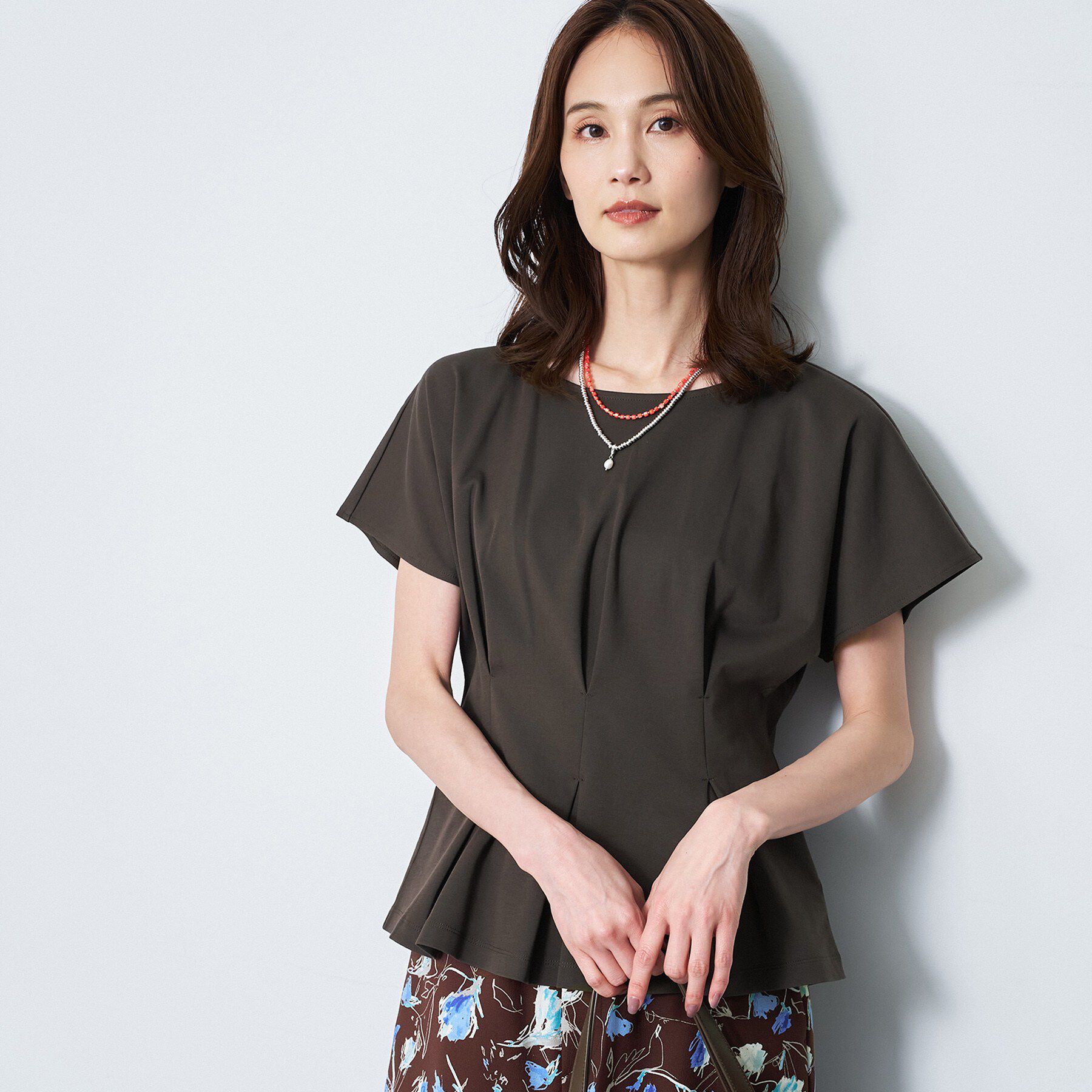 Reflect「【UVカット／接触冷感／吸水速乾】タックデザインフレアトップス」|Tシャツ・カットソー|