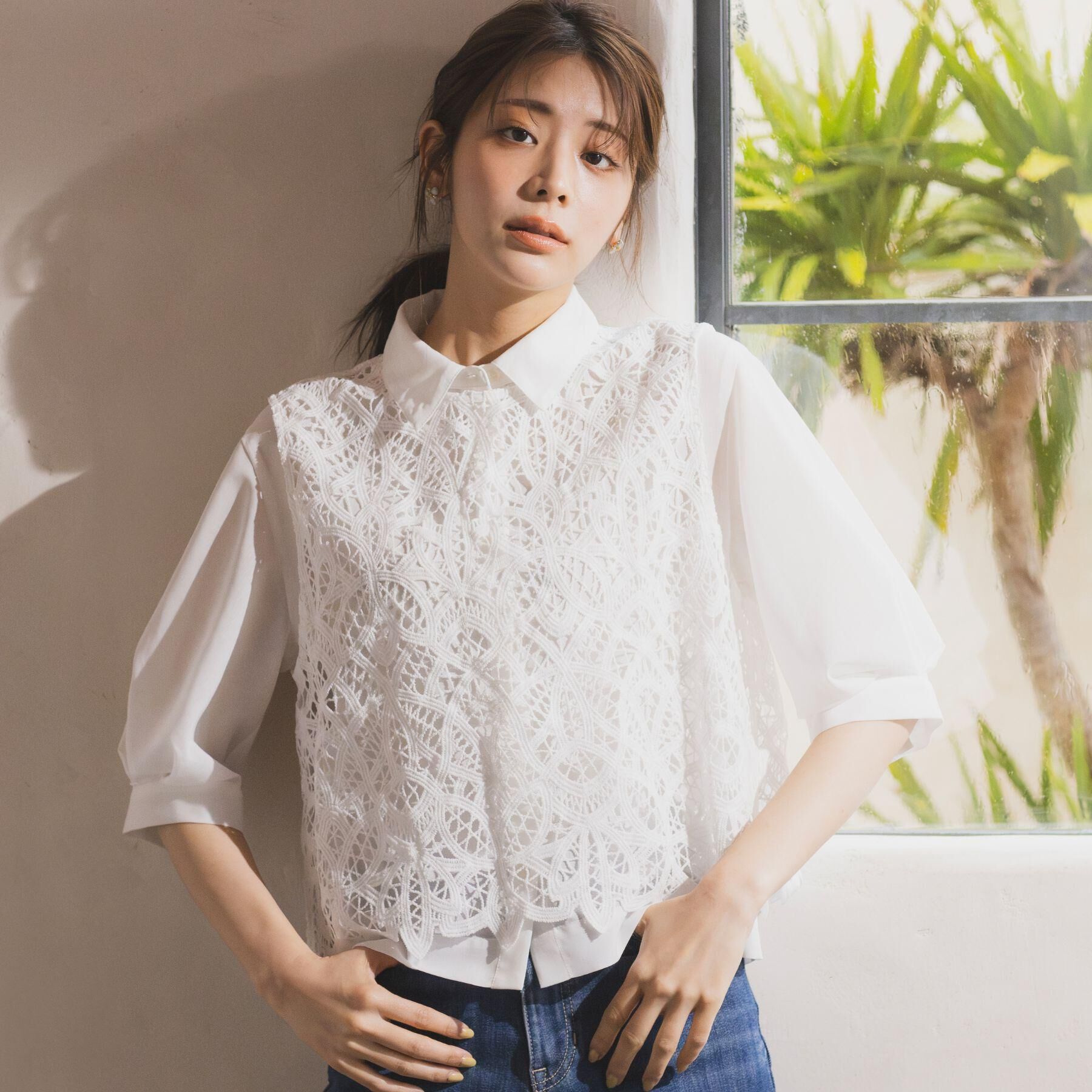 grove「【2点SET・二の腕カバー】レースベスト&times;シアーブラウスSET」|シャツ・ブラウス|