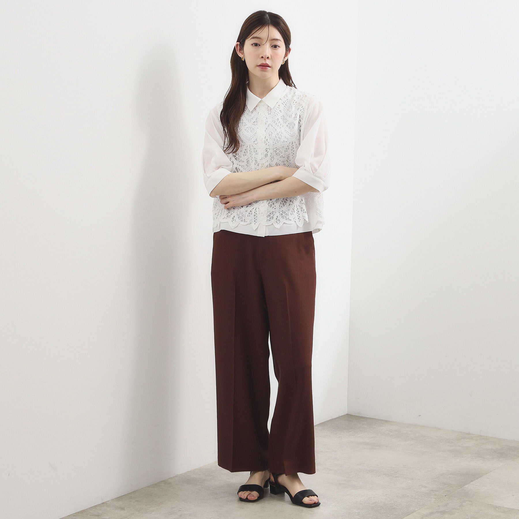 grove「【2点SET・二の腕カバー】レースベスト&times;シアーブラウスSET」|シャツ・ブラウス|