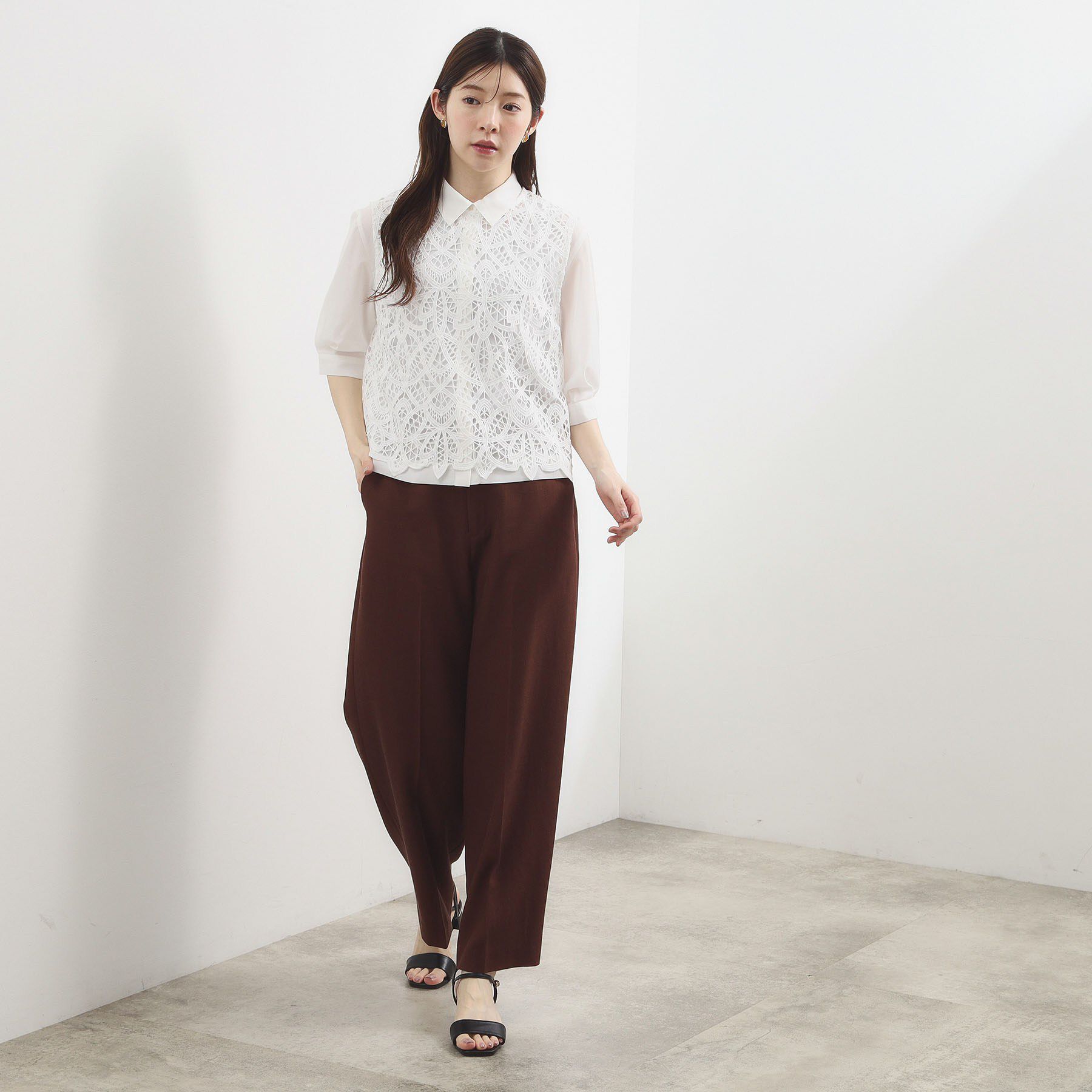 grove「【2点SET・二の腕カバー】レースベスト&times;シアーブラウスSET」|シャツ・ブラウス|