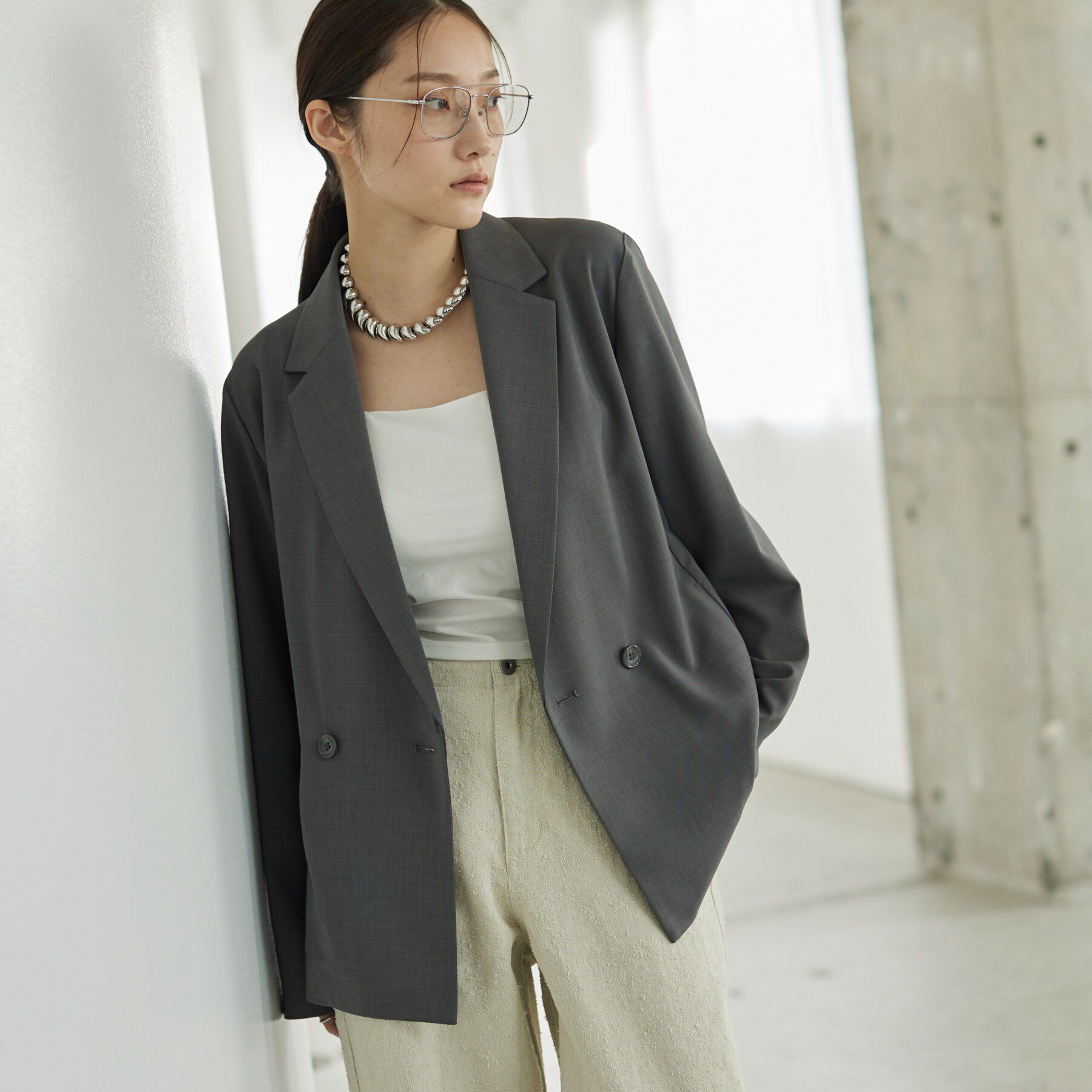 GALLEST「Comfy SET UP｜ダブルブレストイージージャケット【セットアップ対応／通勤／カセット服／接触」|テーラードジャケット|チャコールグレー(0