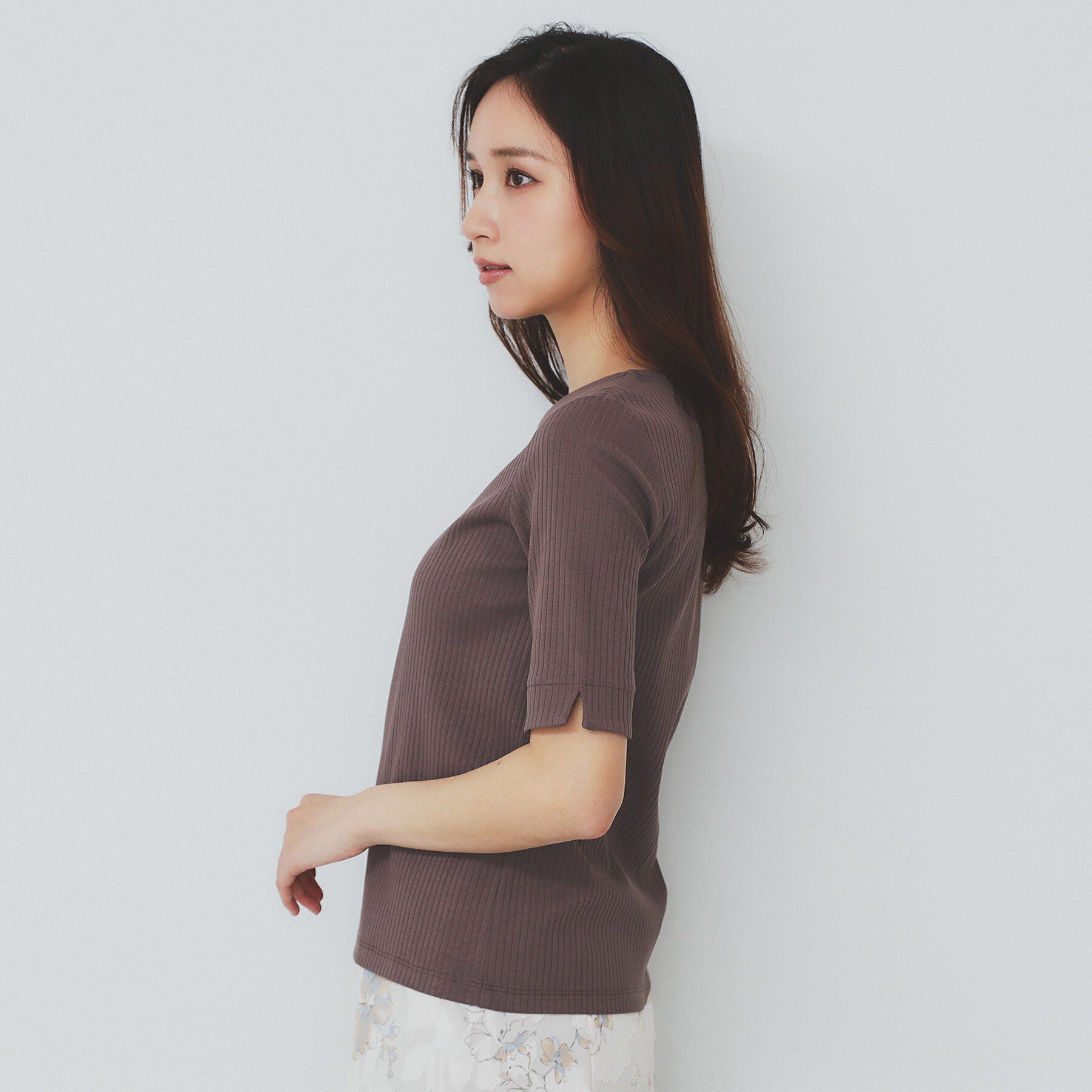 index「《7色展開／XS-LLサイズ》ボートネックリブトップス【UV／洗濯機洗い可】」|Tシャツ・カットソー|