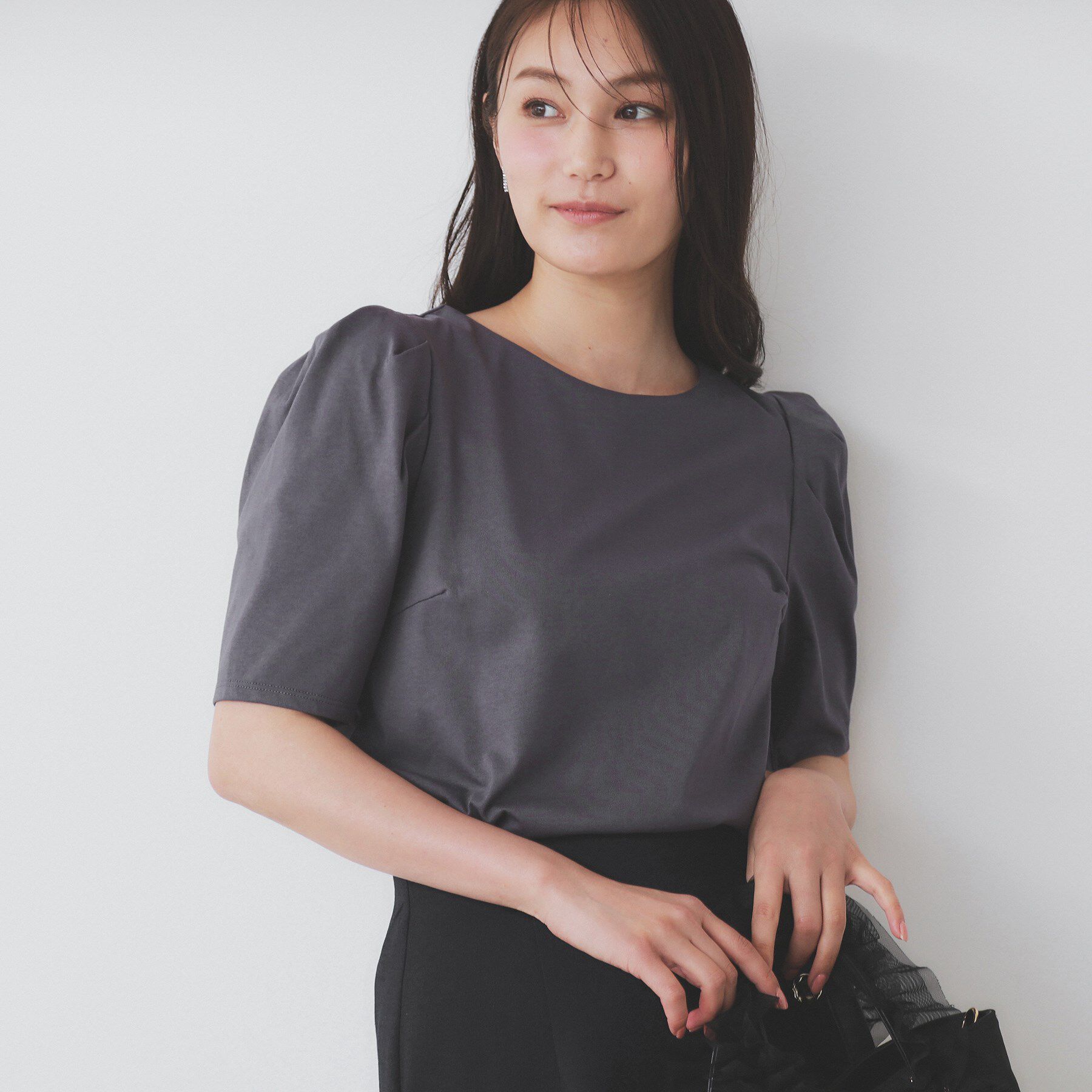 index「《7色展開／XS-LLサイズ》多機能タックスリーブトップス【汗ジミ防止／吸水速乾／接触冷感／UVケア」|Tシャツ・カットソー|チャコールグレー(8