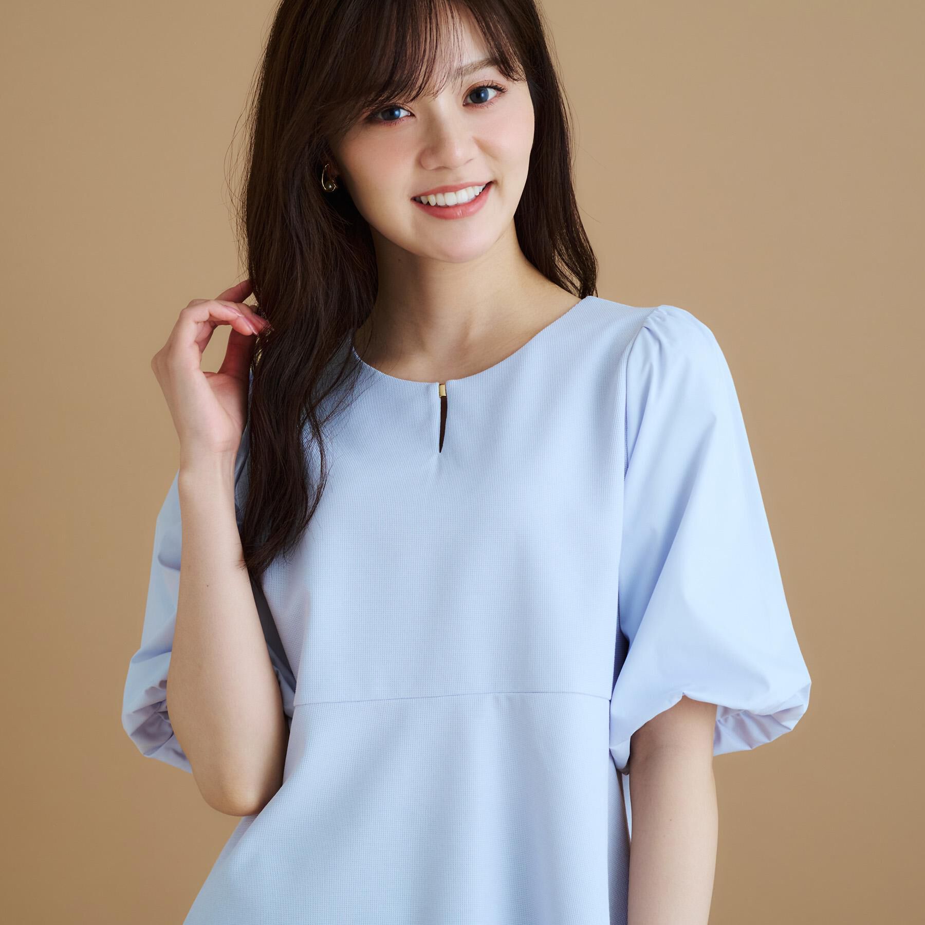 index「《S-LLサイズ》バルーンスリーブペプラムトップス【洗濯機洗い可／接触冷感／UVケア】」|Tシャツ・カットソー|