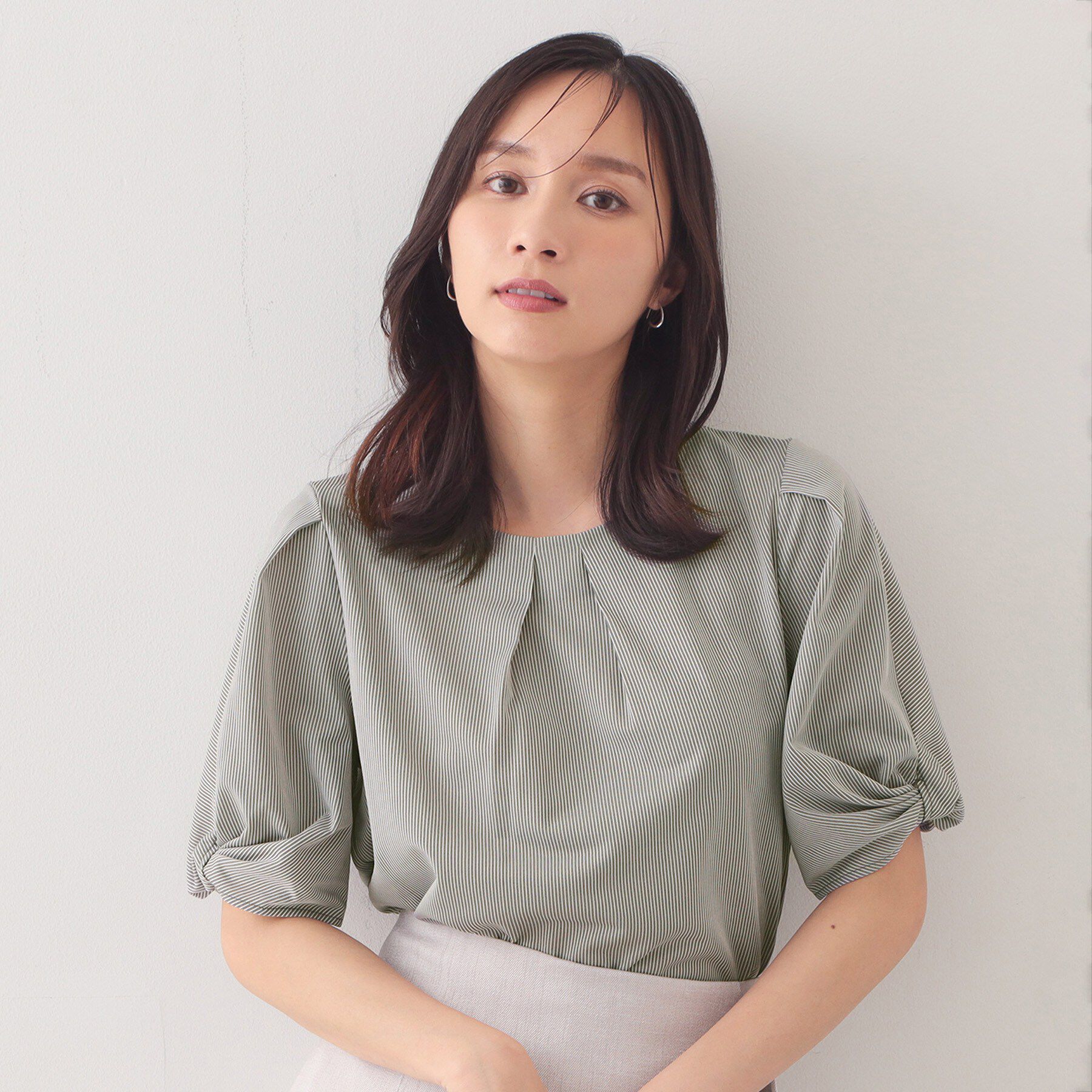 index「【吸水速乾】ストライプ調デザインスリーブトップス《洗濯機OK》」|Tシャツ・カットソー|