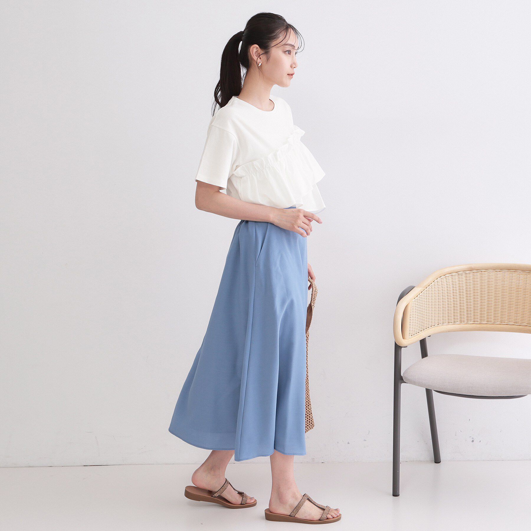 OPAQUE.CLIP「【接触冷感】アシメフリルドッキングカットソー《洗濯機OK》」|Tシャツ・カットソー|