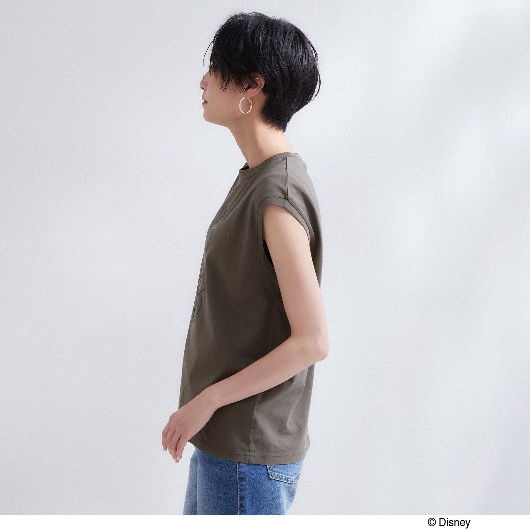 OPAQUE.CLIP「「Mickey Mouse」フロッキープリント フレンチスリーブTシャツ《洗濯機OK》」|Tシャツ・カットソー|