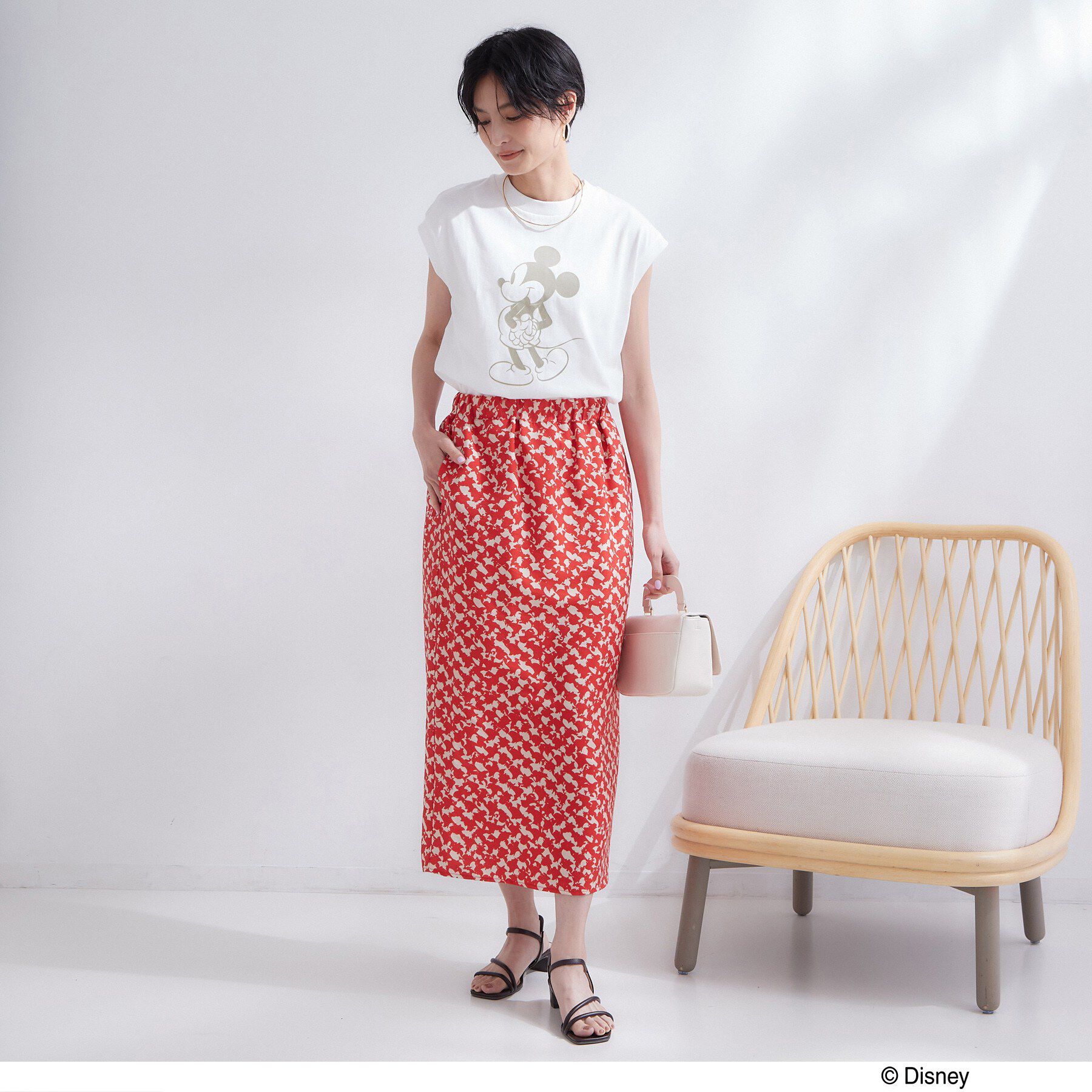 OPAQUE.CLIP「「Mickey Mouse」フロッキープリント フレンチスリーブTシャツ《洗濯機OK》」|Tシャツ・カットソー|