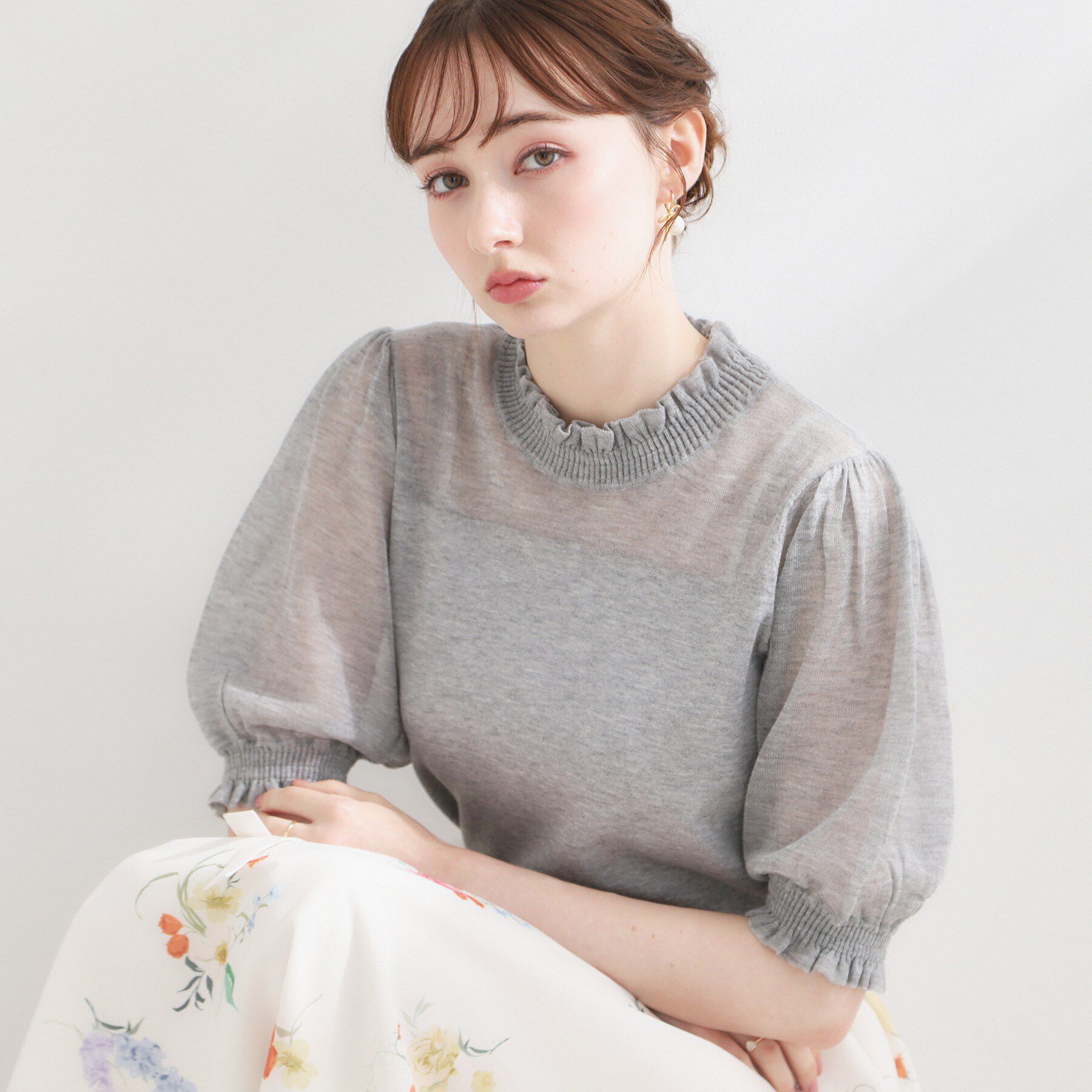 Couture broach「【洗える】LEVITAシャーリング サマーニット」|ニット・セーター|