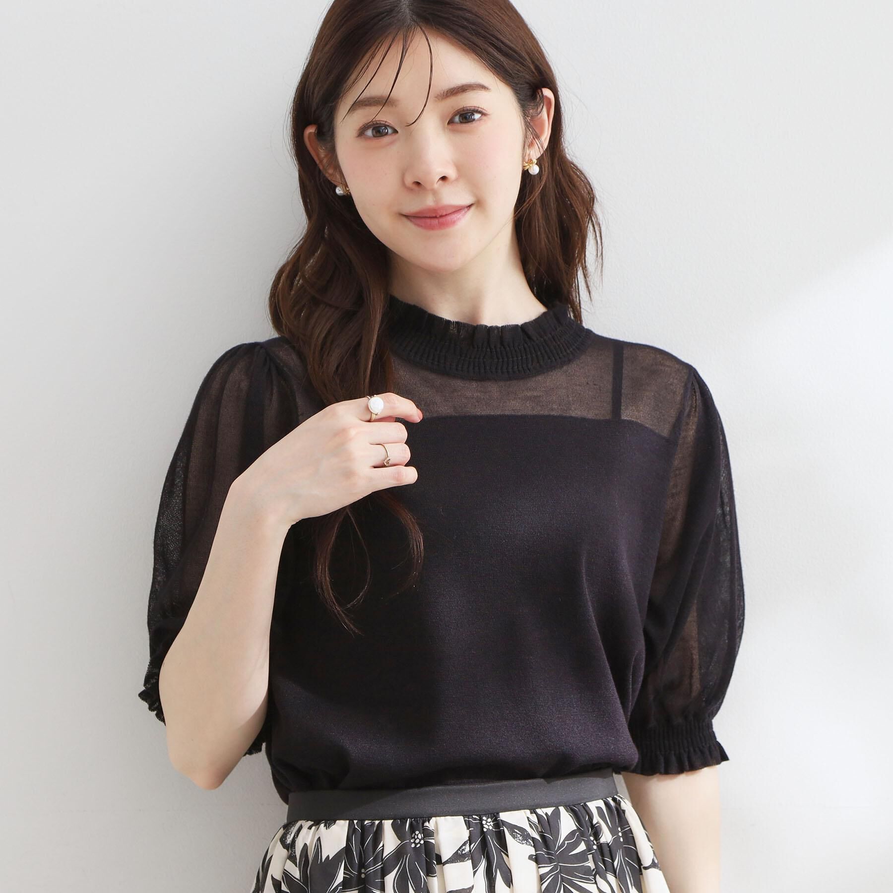 Couture broach「【洗える】LEVITAシャーリング サマーニット」|ニット・セーター|