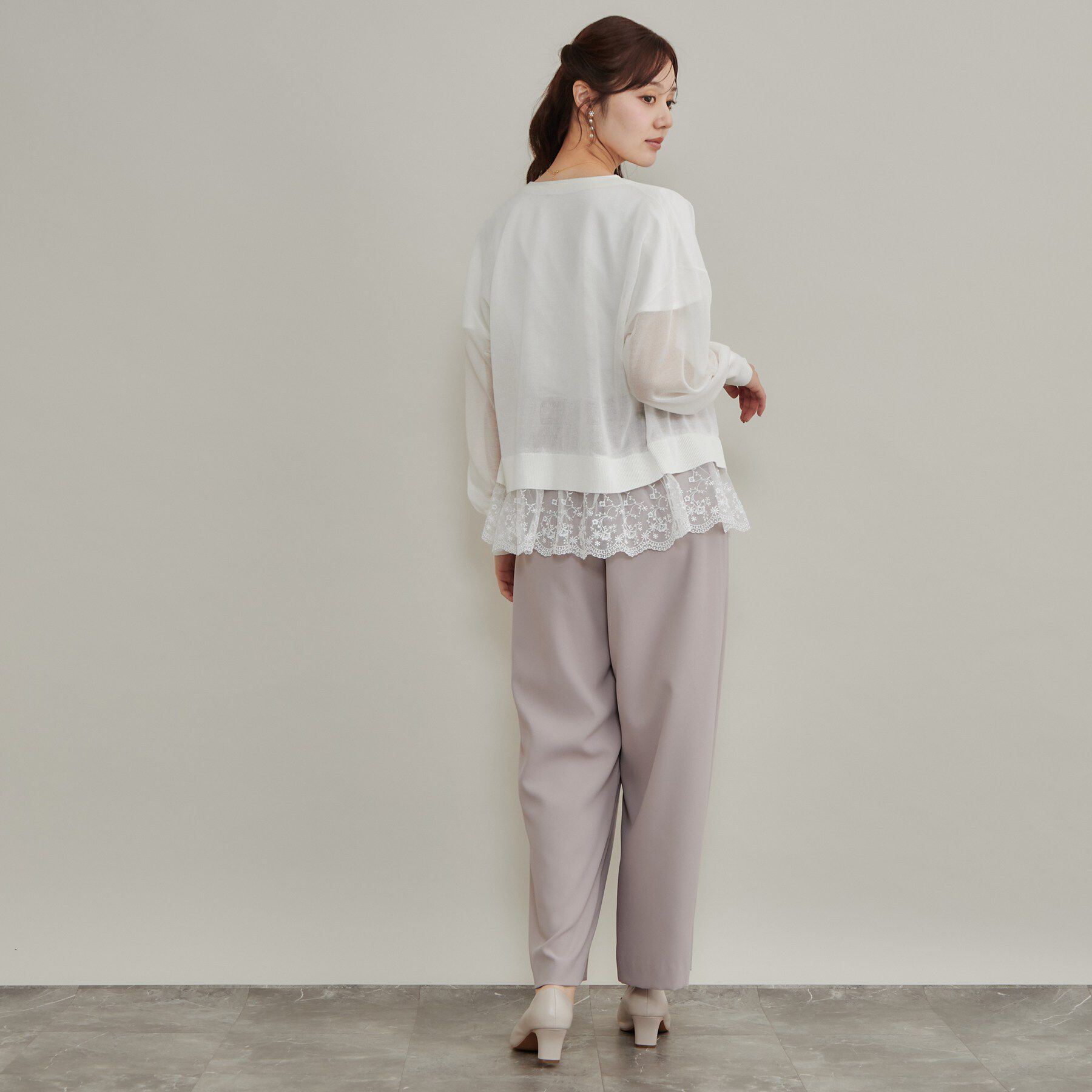 Couture broach「【羽織るだけで華やぐ】レースペプラム付 愛されシアーカーディガン」|カーディガン|