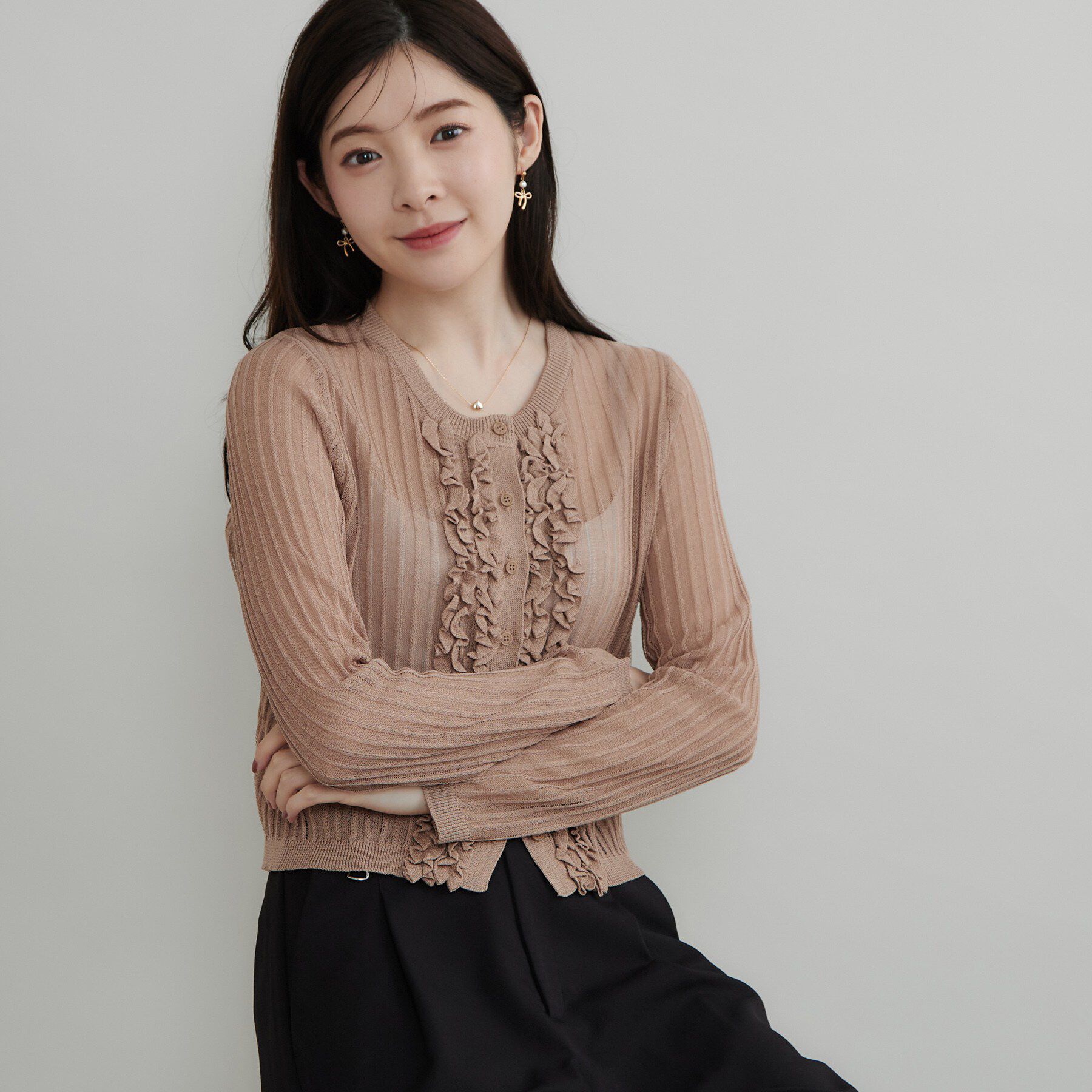 Couture broach「フロントフリルカーディガン」|カーディガン|