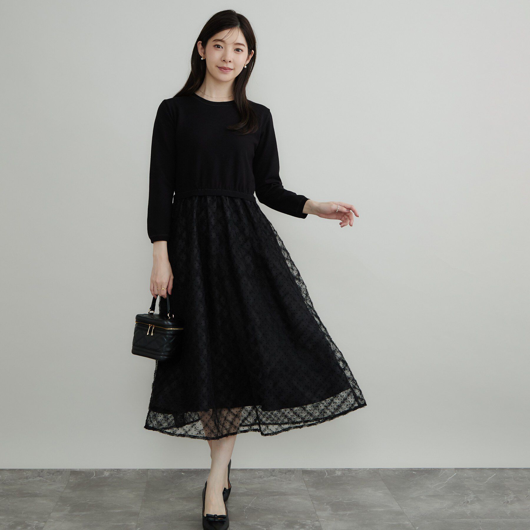 Couture broach「【チュールの上品な揺れ・セットアップ可】ドッキング ニットワンピース」|ワンピース|