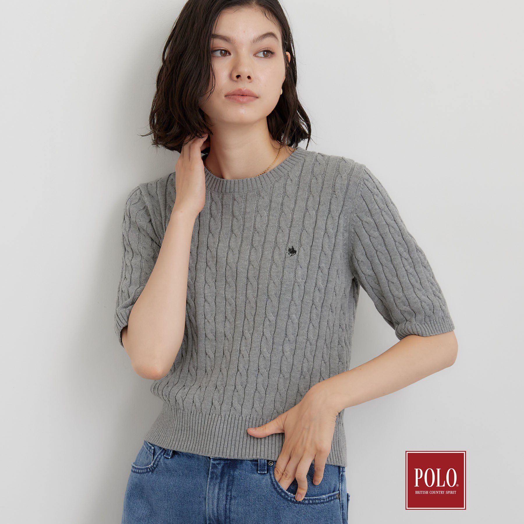THE SHOP TK「POLO BCS/ケーブル半袖ニット」|ニット・セーター|