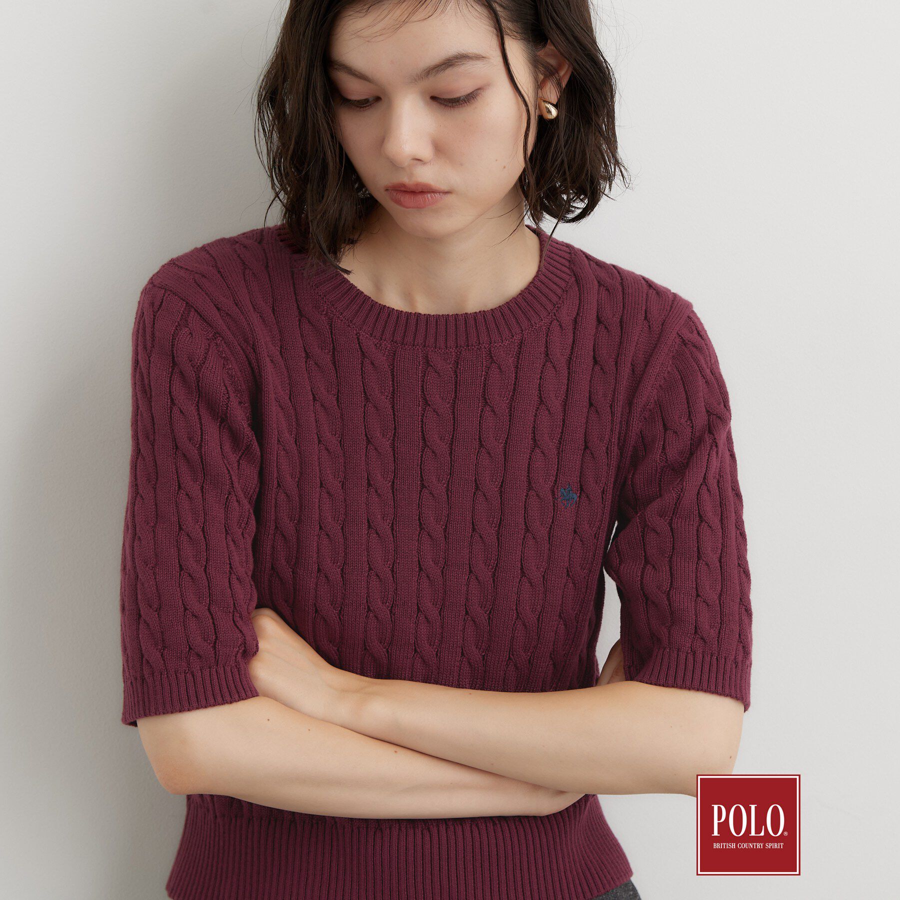 THE SHOP TK「POLO BCS/ケーブル半袖ニット」|ニット・セーター|