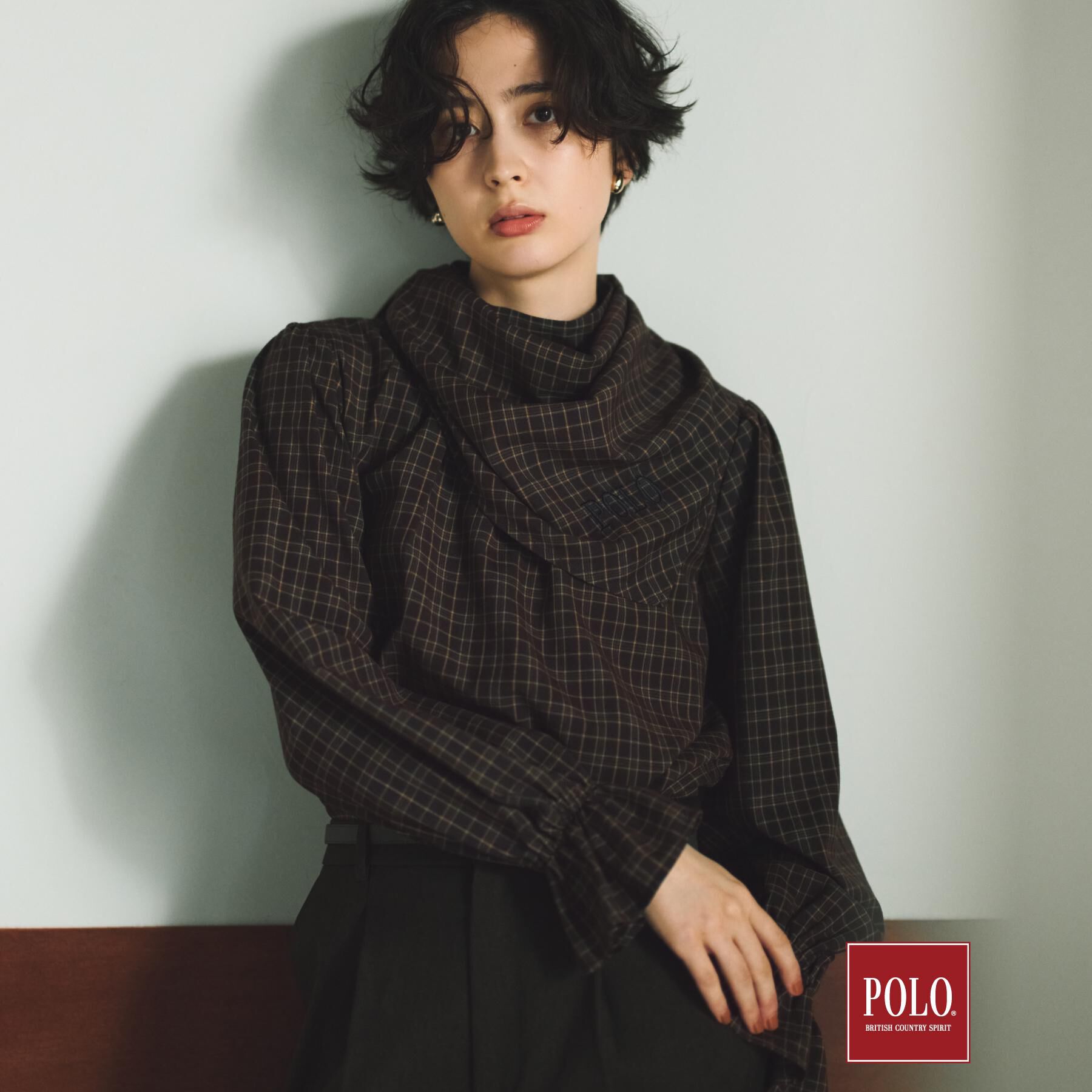 THE SHOP TK「POLO BCS/チェックスカーフ付きブラウス」|シャツ・ブラウス|