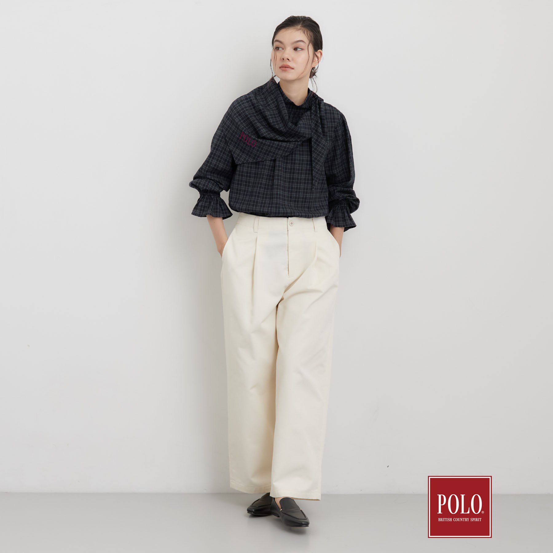 THE SHOP TK「POLO BCS/チェックスカーフ付きブラウス」|シャツ・ブラウス|