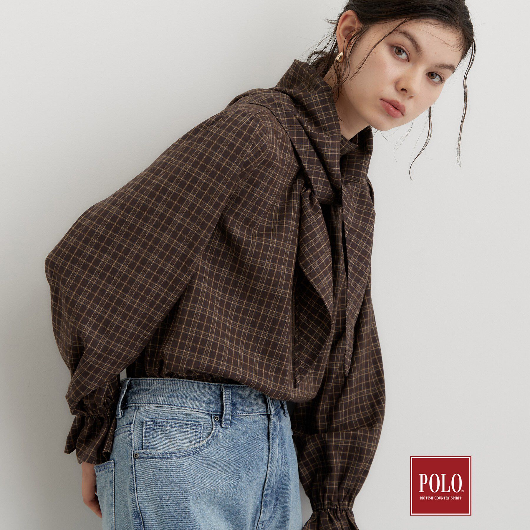 THE SHOP TK「POLO BCS/チェックスカーフ付きブラウス」|シャツ・ブラウス|