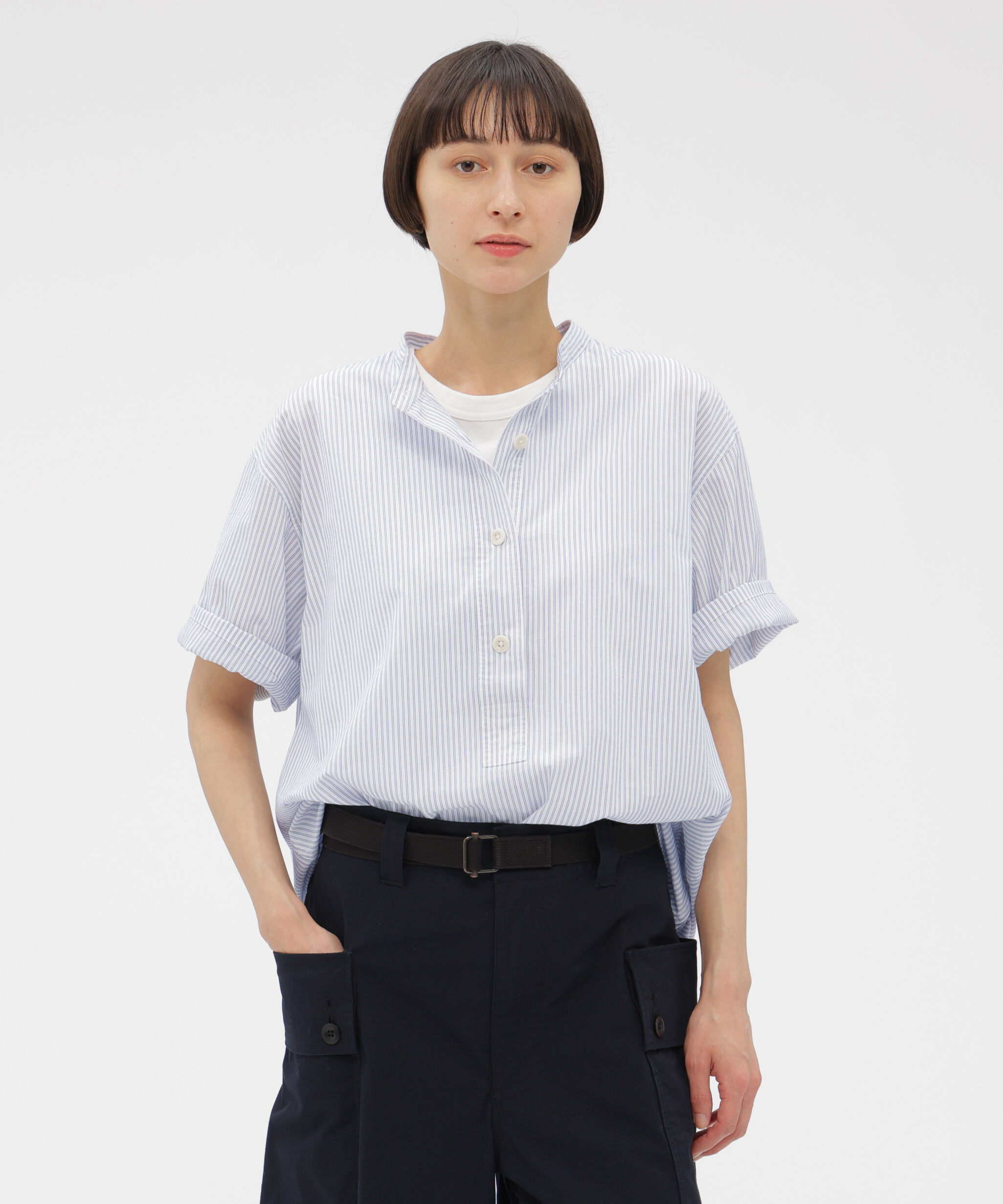MHL.「YARN DYED COTTON VOILE SHIRT」|シャツ・ブラウス|BLUE
