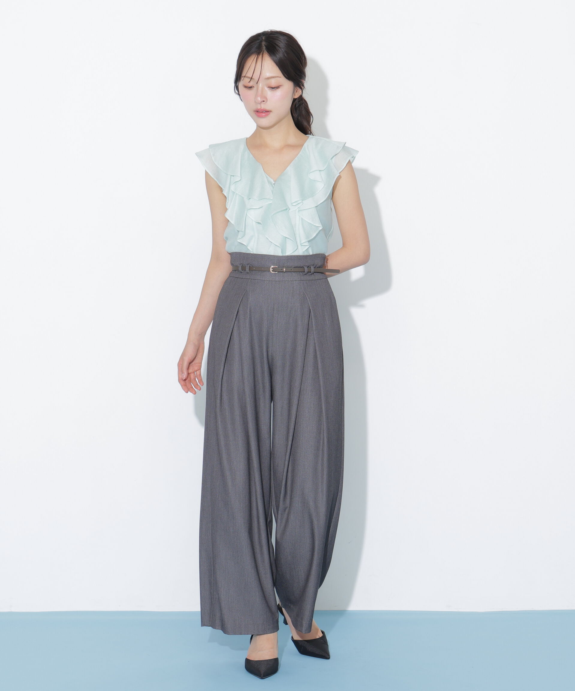  「合皮ベルト付ワイドパンツ」|その他|