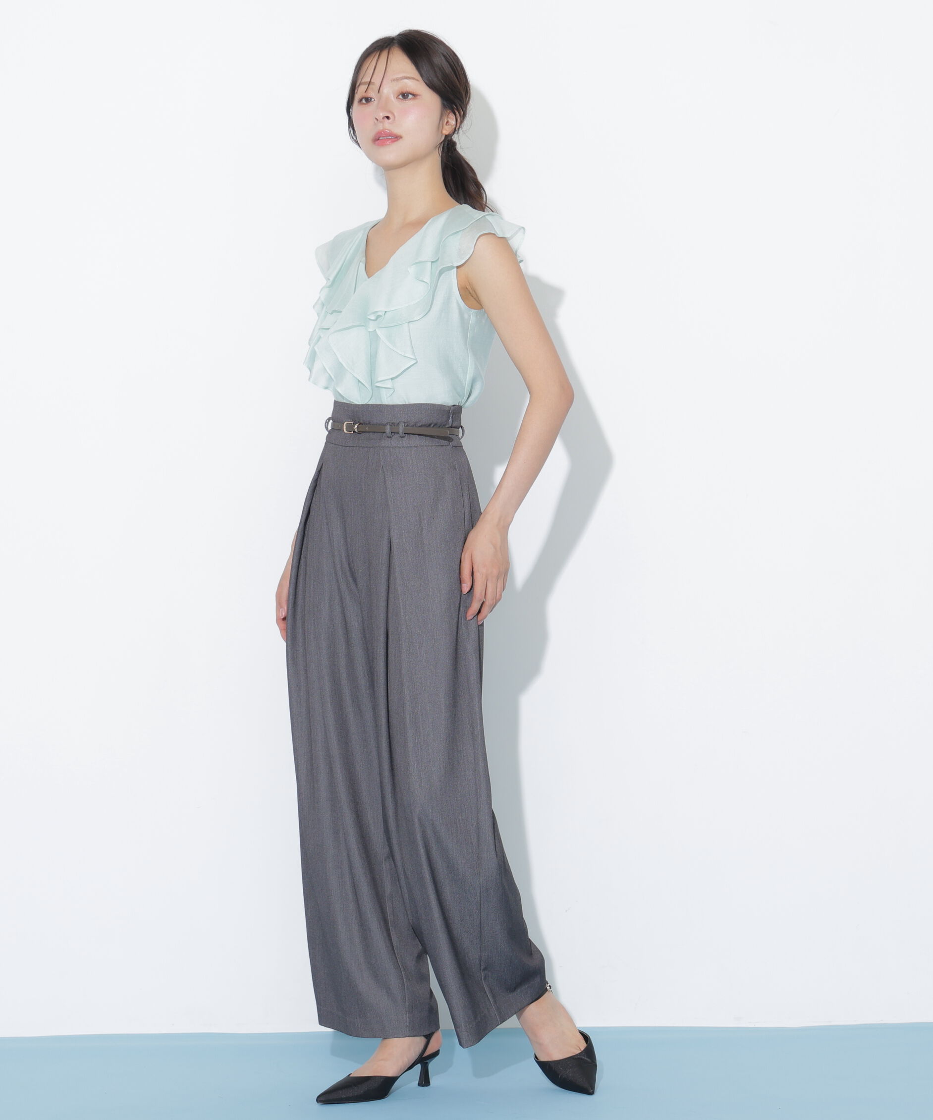  「合皮ベルト付ワイドパンツ」|その他|