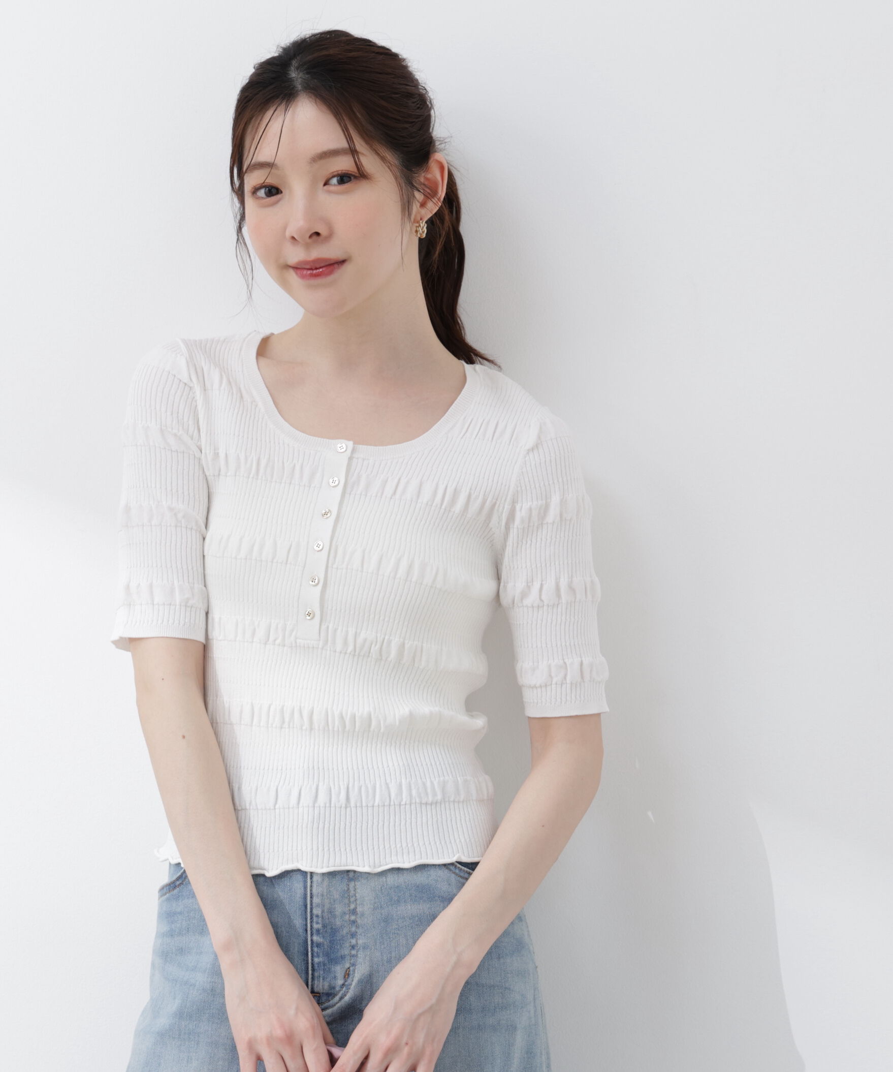 PROPORTION BODY DRESSING「〈a/mie〉変形リブニット 26SS」|カーディガン|ホワイト