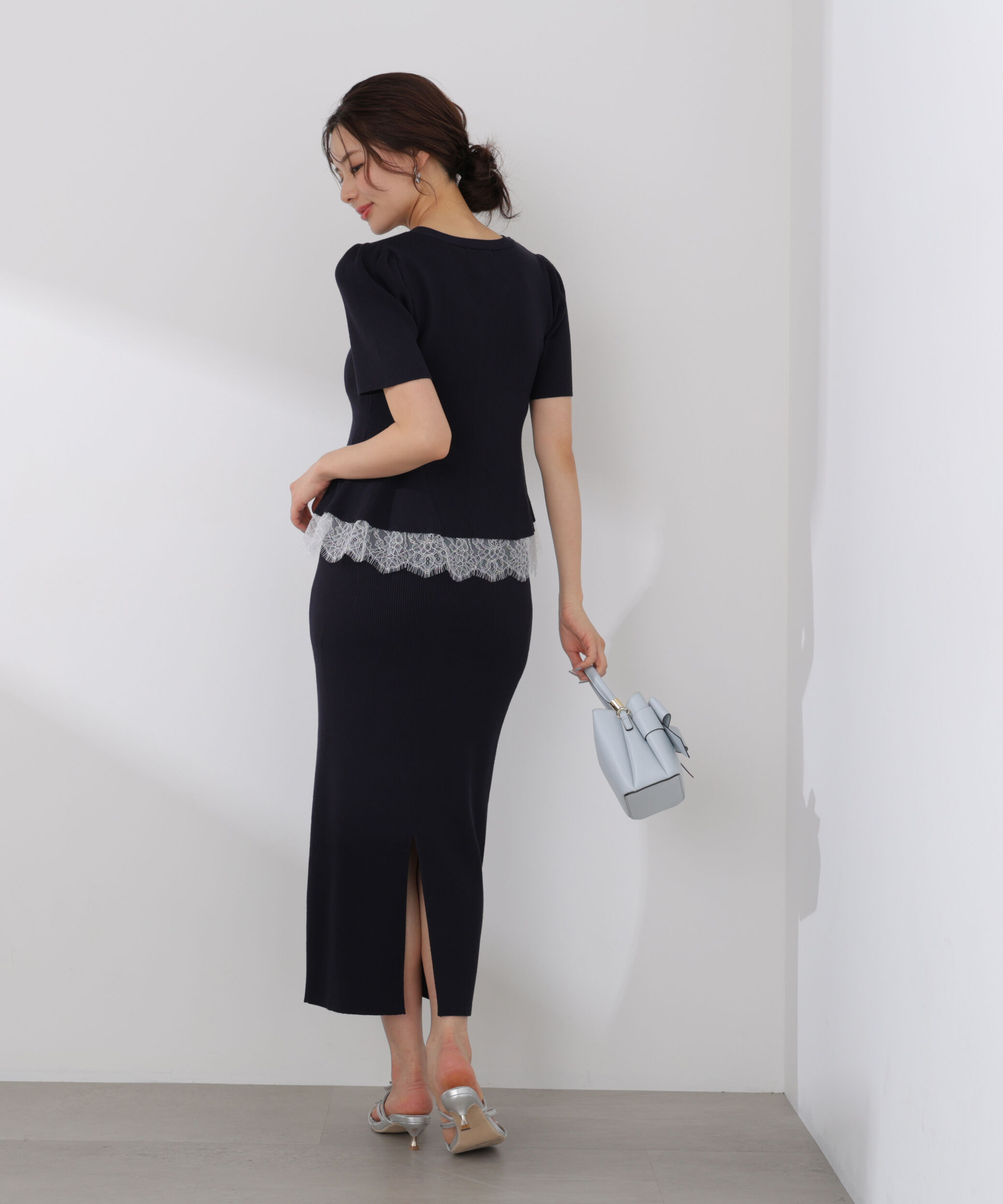 PROPORTION BODY DRESSING「レース付きペプラムニットセット 26SS」|ワンピース|