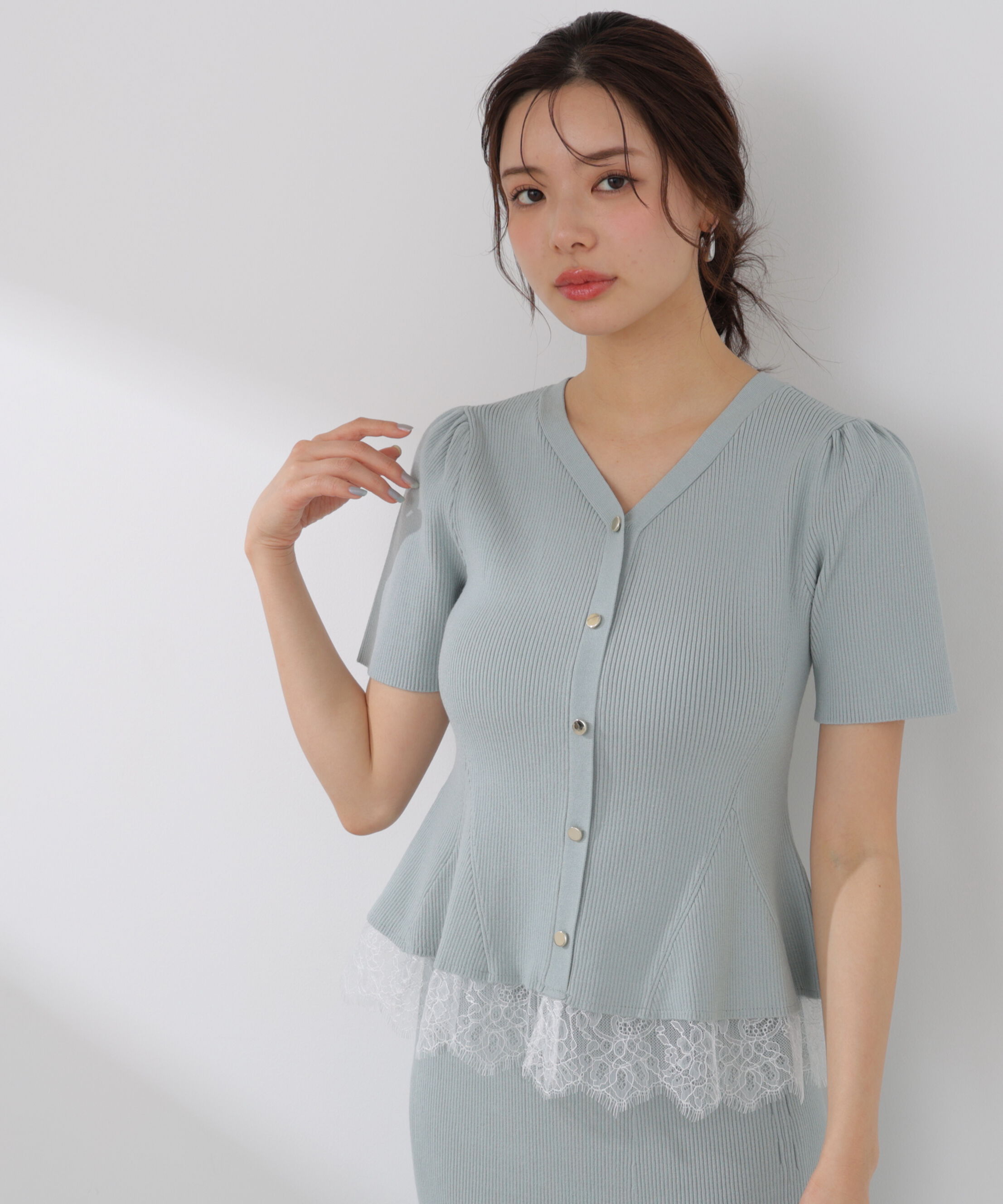 PROPORTION BODY DRESSING「レース付きペプラムニットセット 26SS」|ワンピース|