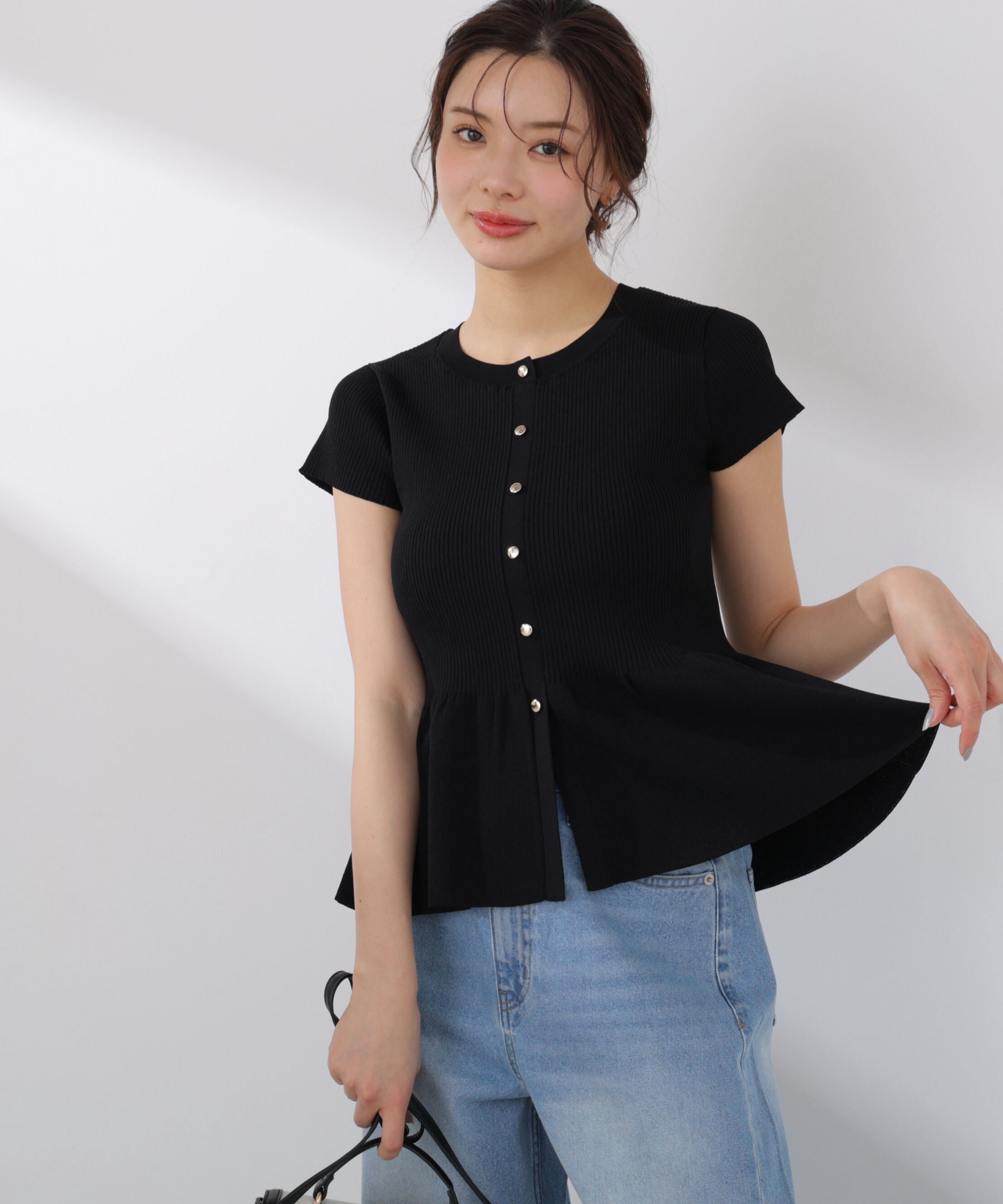 PROPORTION BODY DRESSING「ショート丈リブペプラムニット 26SS」|ニット・セーター|ブラック