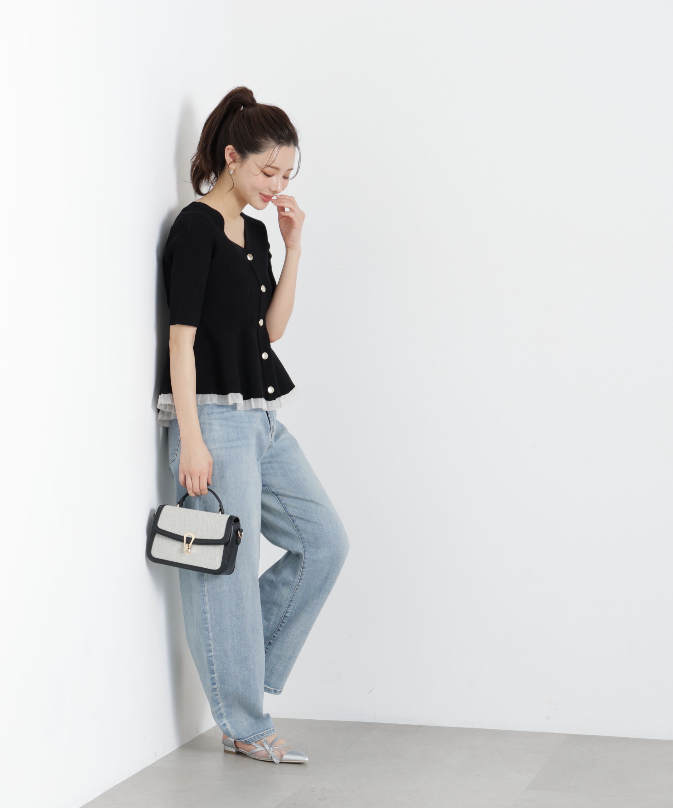 PROPORTION BODY DRESSING「＜一部追加生産予約＞部分シアーペプラムニット」|ニット・セーター|