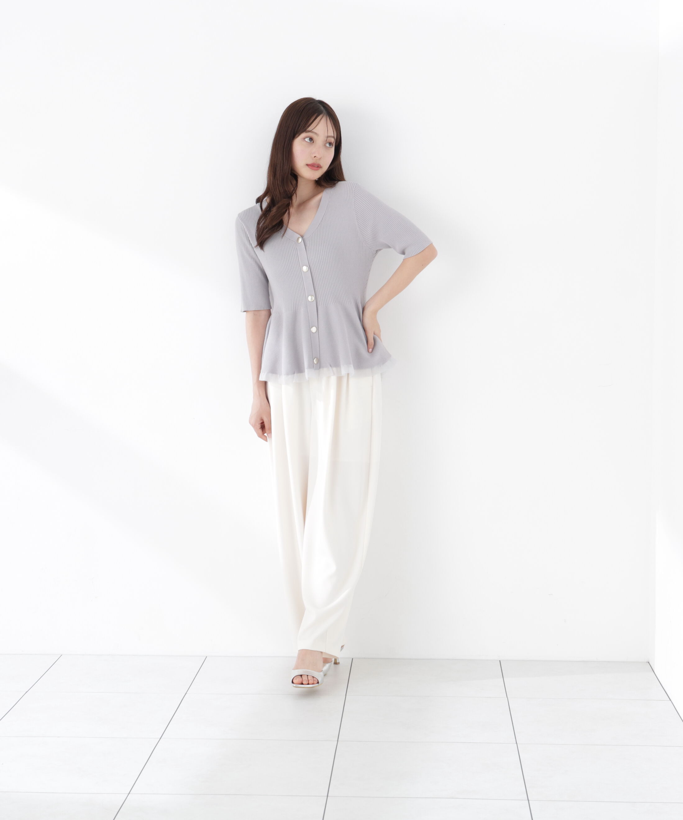 PROPORTION BODY DRESSING「＜一部追加生産予約＞部分シアーペプラムニット」|ニット・セーター|