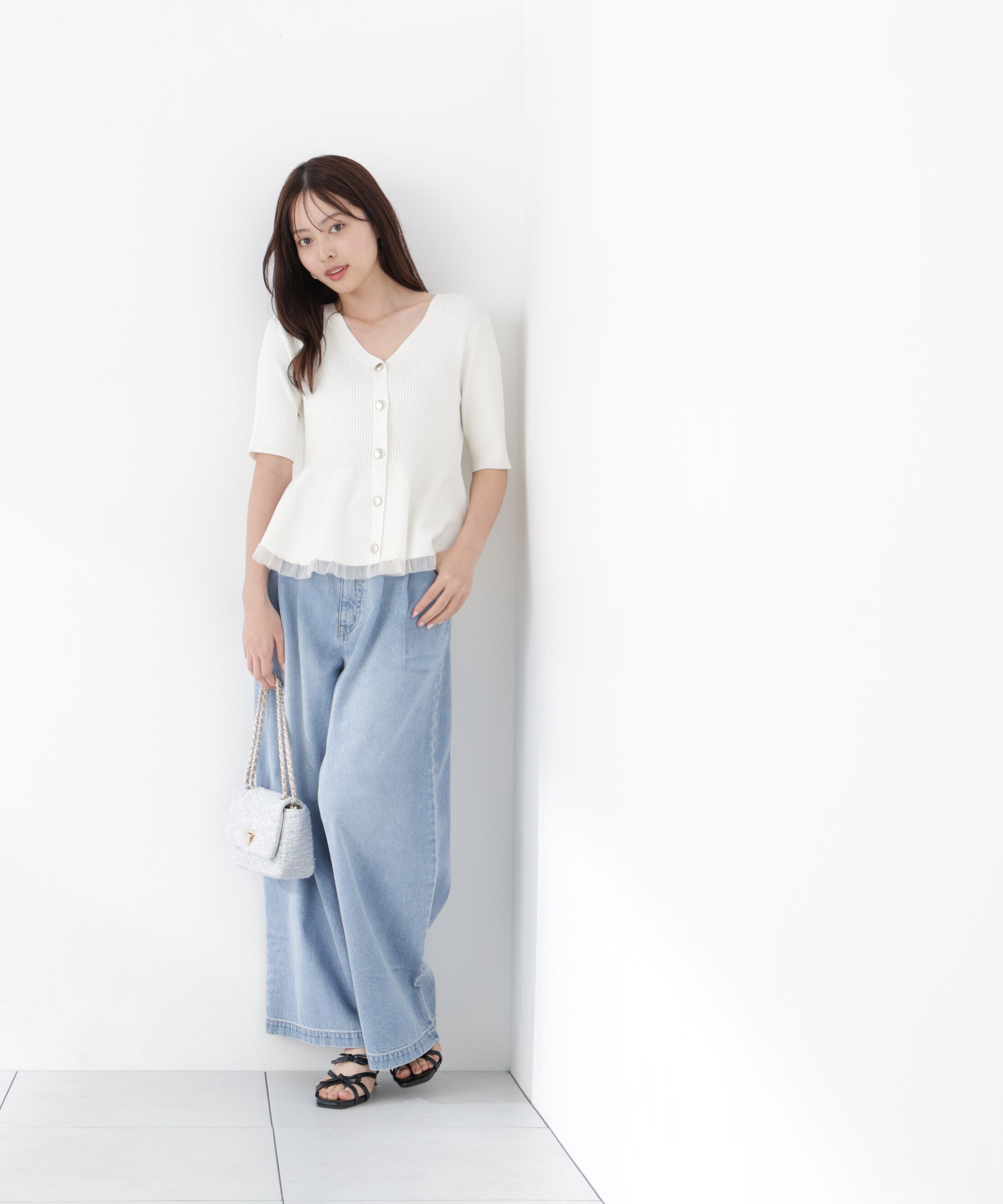 PROPORTION BODY DRESSING「＜一部追加生産予約＞部分シアーペプラムニット」|ニット・セーター|