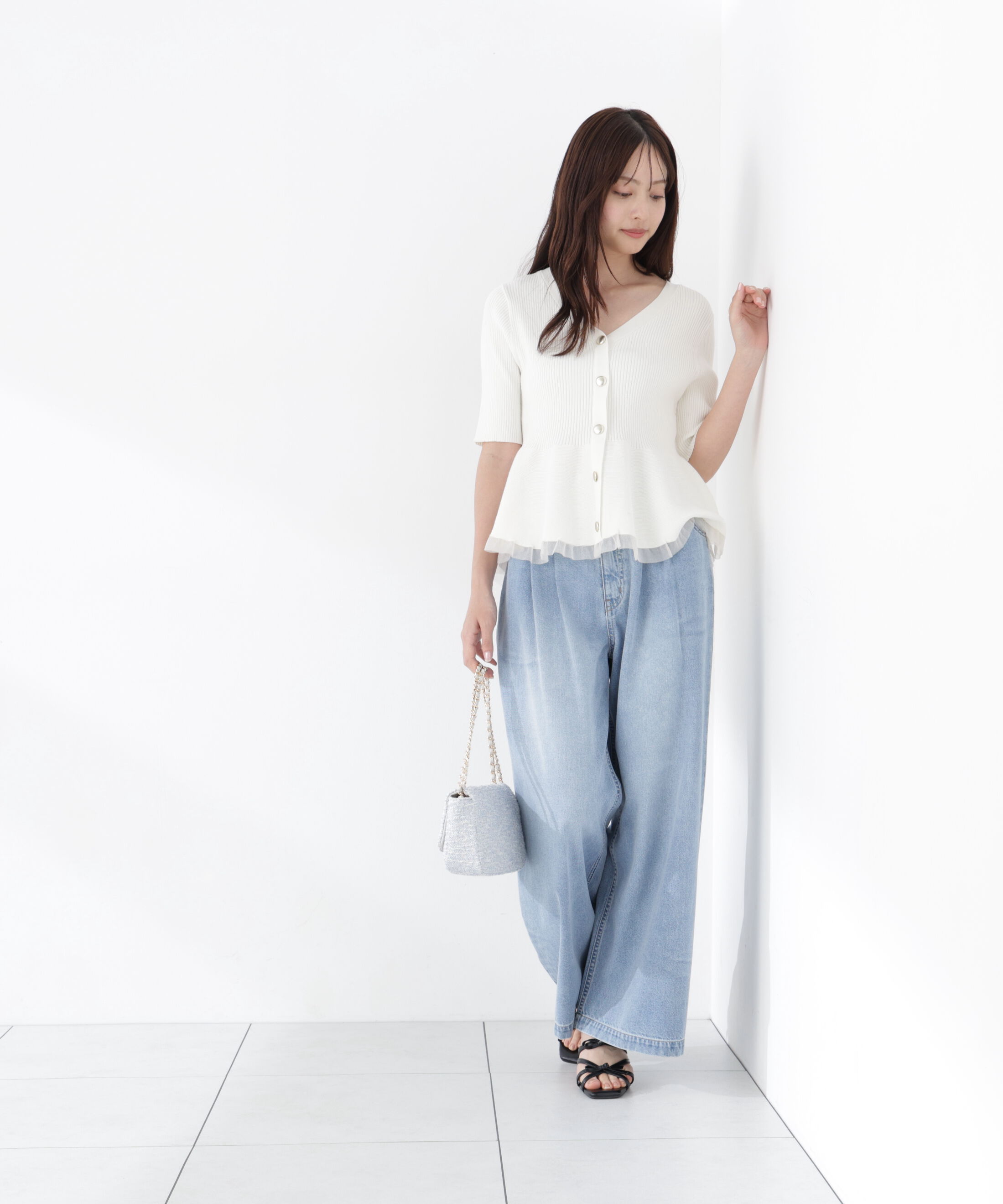 PROPORTION BODY DRESSING「＜一部追加生産予約＞部分シアーペプラムニット」|ニット・セーター|