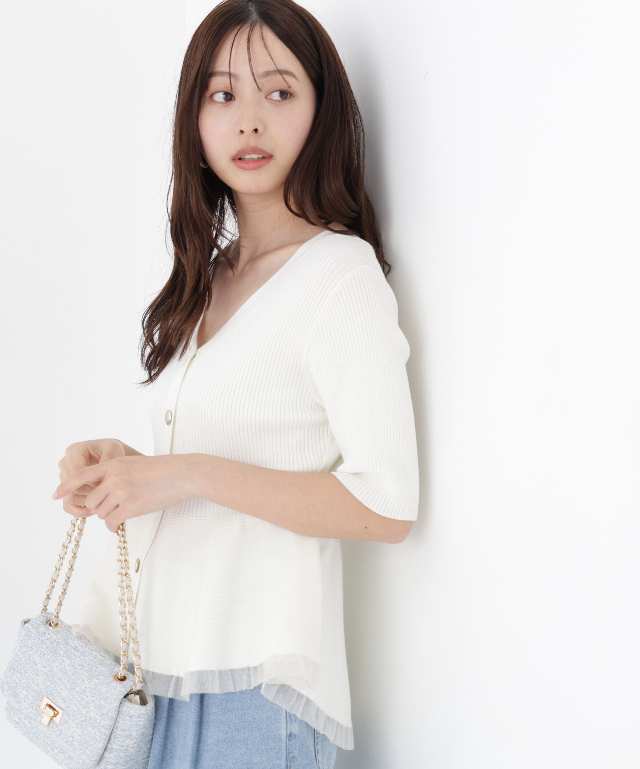 PROPORTION BODY DRESSING「＜一部追加生産予約＞部分シアーペプラムニット」|ニット・セーター|