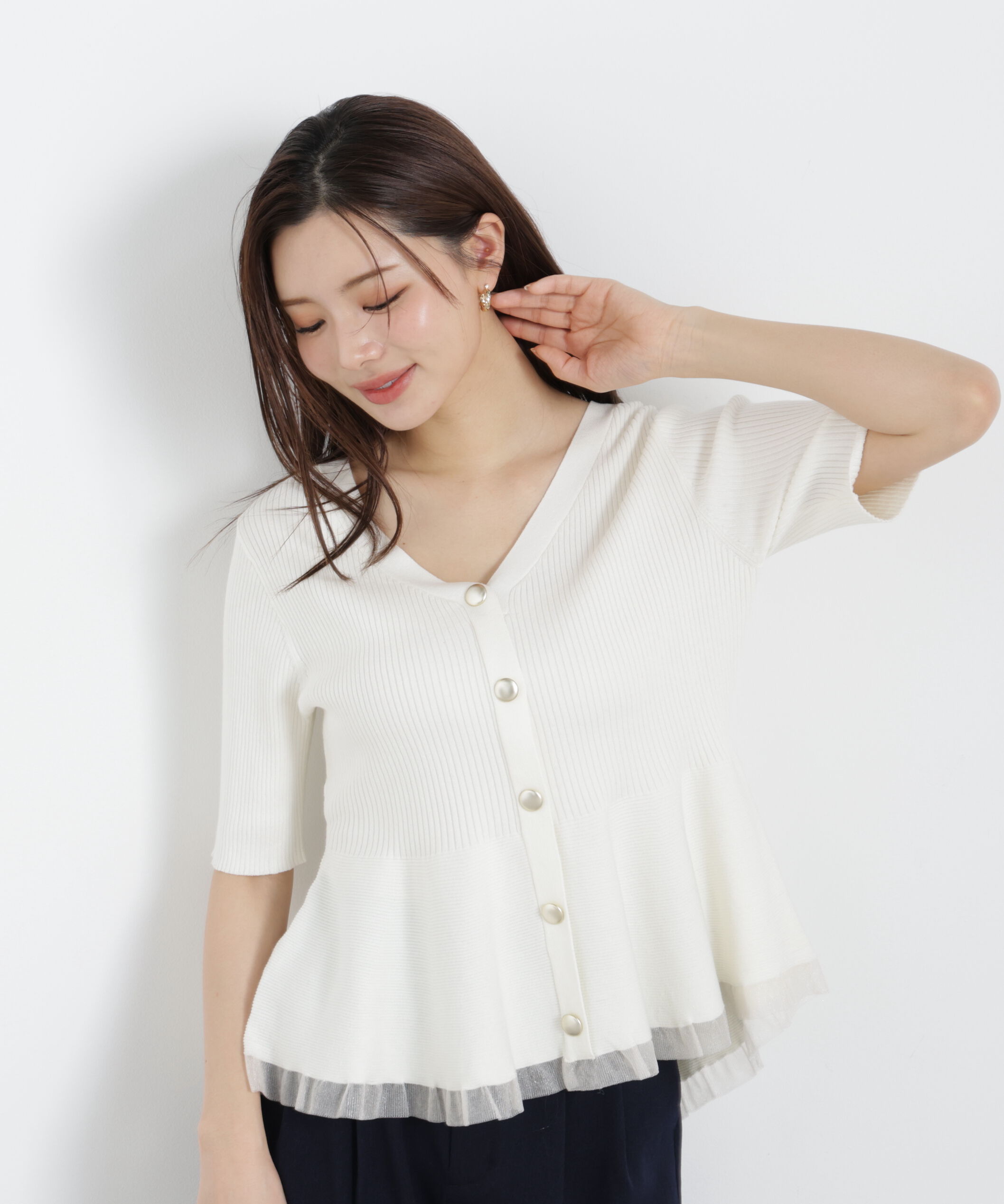 PROPORTION BODY DRESSING「＜一部追加生産予約＞部分シアーペプラムニット」|ニット・セーター|