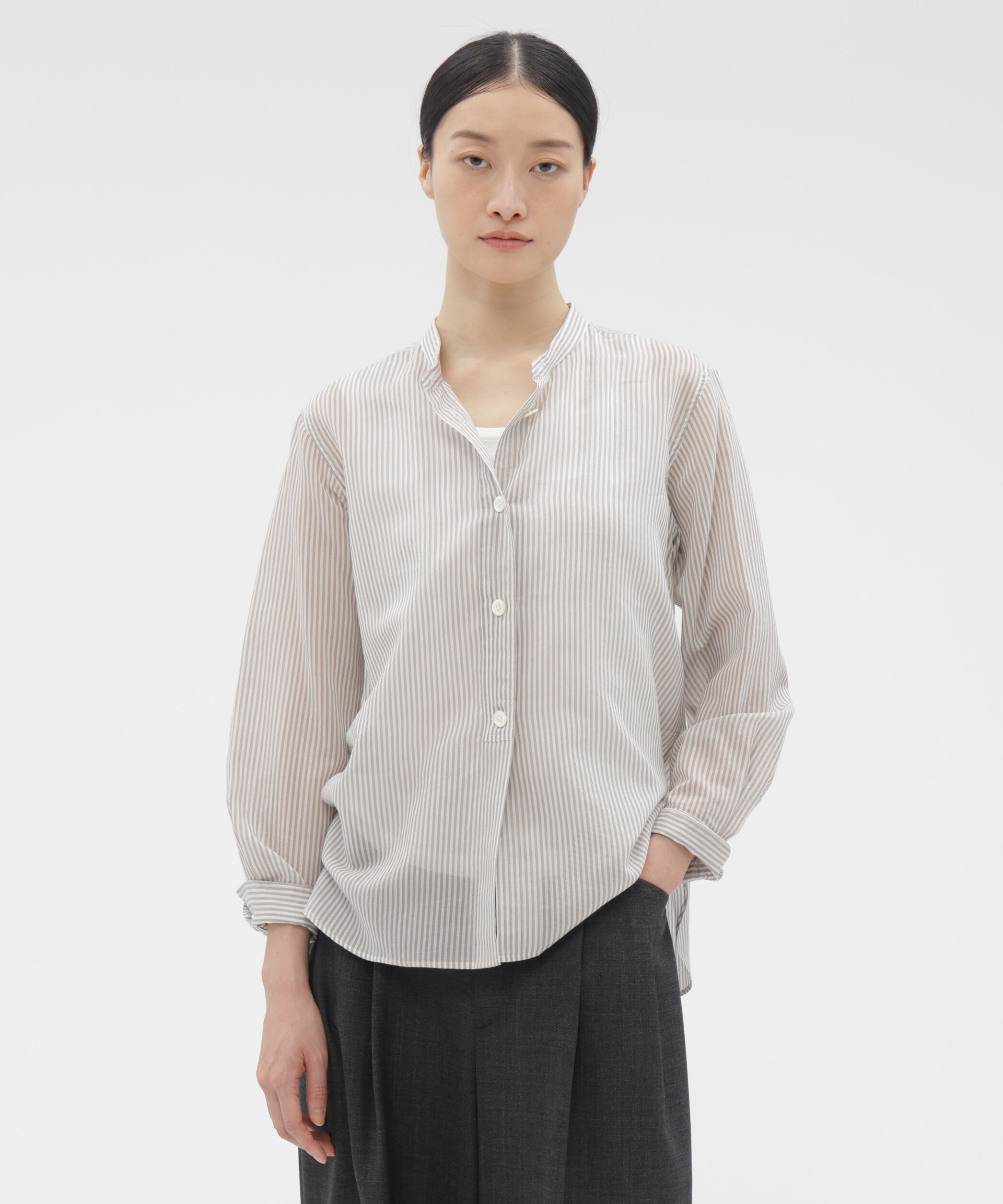  「COTTON SILK STRIPE SHIRT」|シャツ・ブラウス|GREY