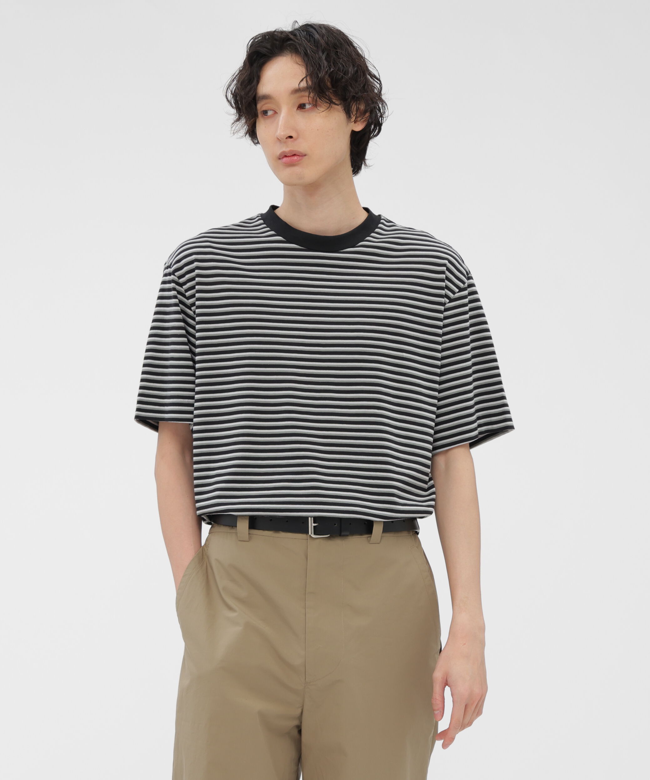 MARGARET HOWELL「COTTON LINEN STRIPE TOP」|Tシャツ・カットソー|BLACK