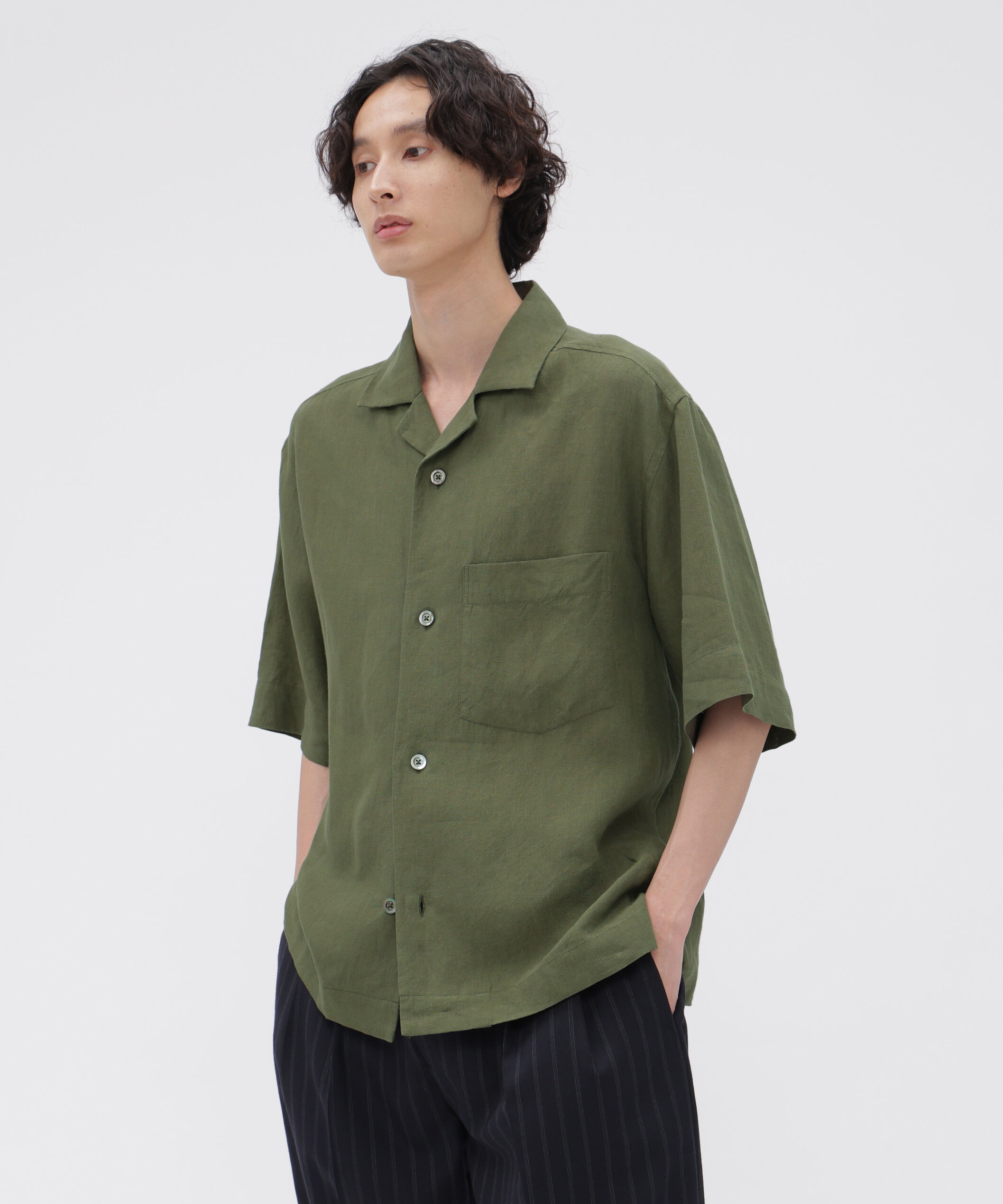 MARGARET HOWELL「YARN DYE LINEN SHIRTING SHIRT」|シャツ・ブラウス|OLIVE1