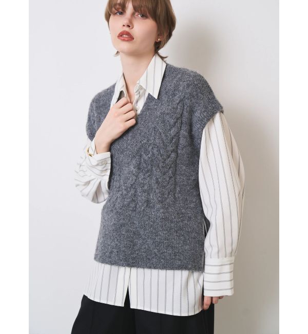 ELENDEEK「CABLE VEST DOCKING SH」|シャツ・ブラウス|グレー