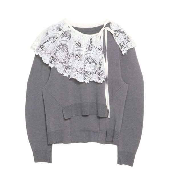 ELENDEEK「LACE COLLAR KT TOP」|ニット・セーター|グレー