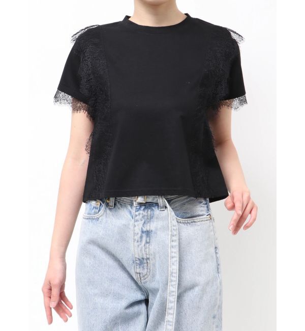 LAGUNAMOON「レースドッキングTシャツ」|Tシャツ・カットソー|ブラック