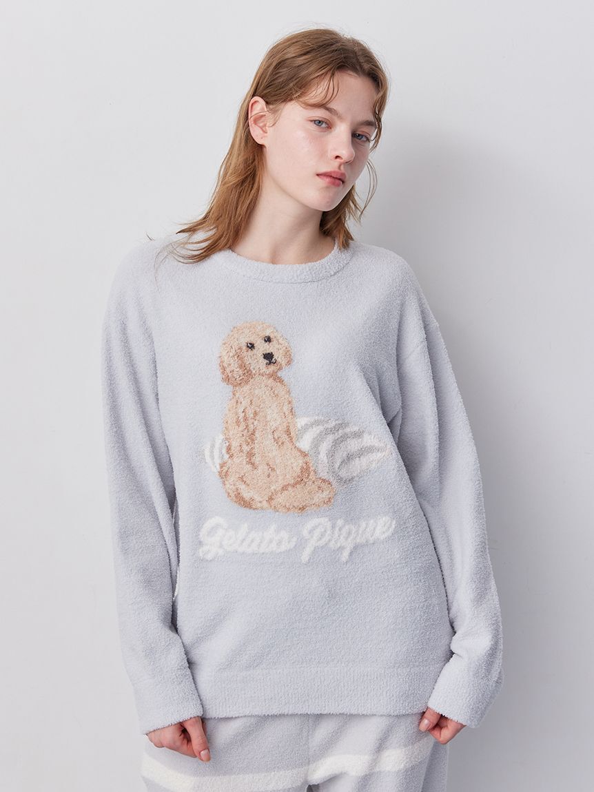 gelato pique「【ONLINE限定】【UNISEX】エアリーモコプレイフルDOGジャガードプルオーバー&ボーダーロングパンツセット」|ルームウェア|
