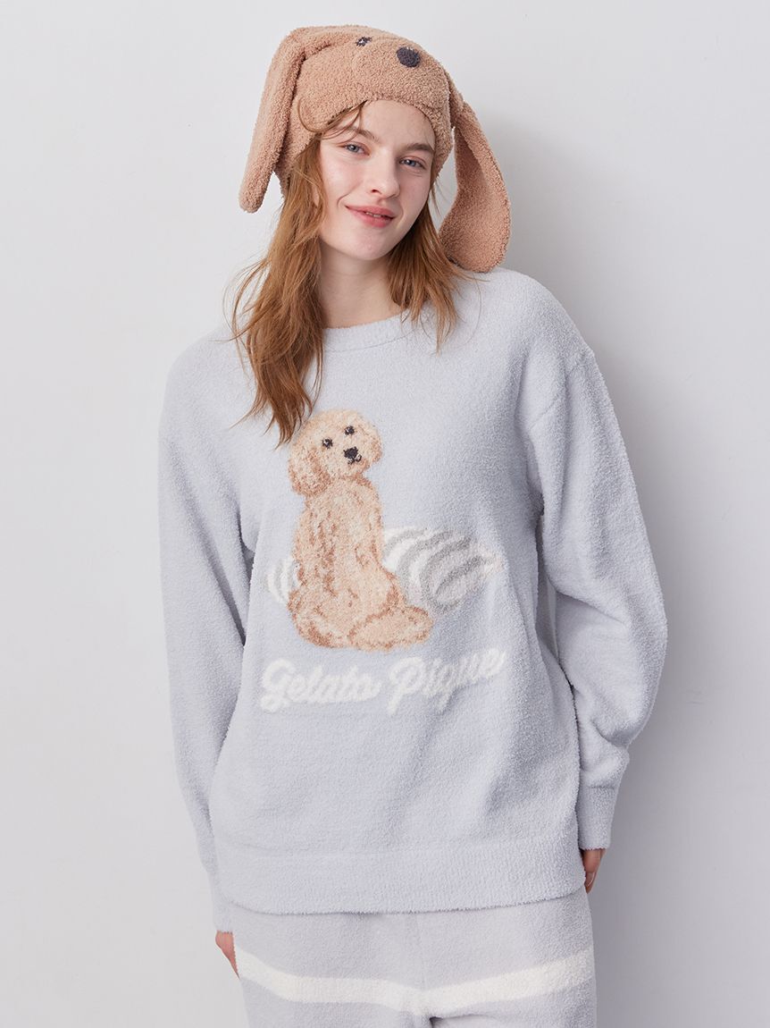 gelato pique「【ONLINE限定】【UNISEX】エアリーモコプレイフルDOGジャガードプルオーバー&ボーダーロングパンツセット」|ルームウェア|