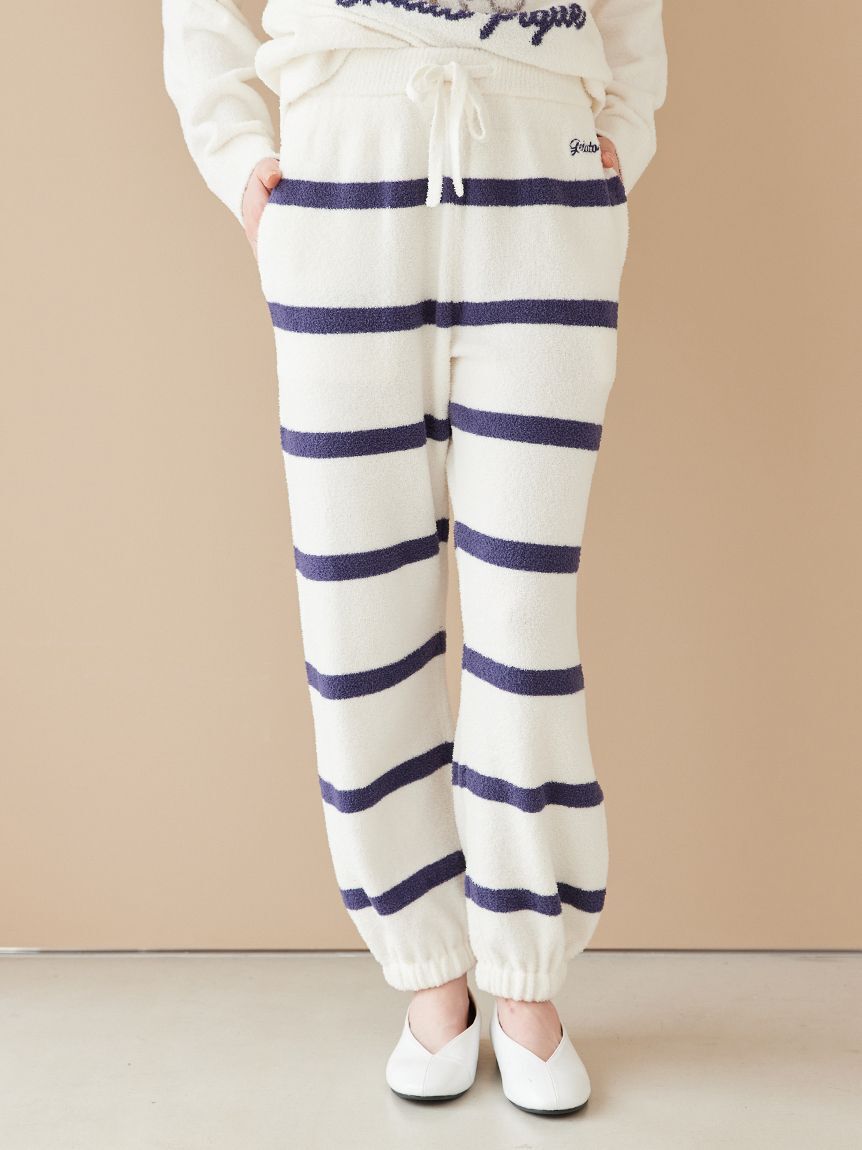 gelato pique「【ONLINE限定】【UNISEX】エアリーモコプレイフルDOGジャガードプルオーバー&ボーダーロングパンツセット」|ルームウェア|