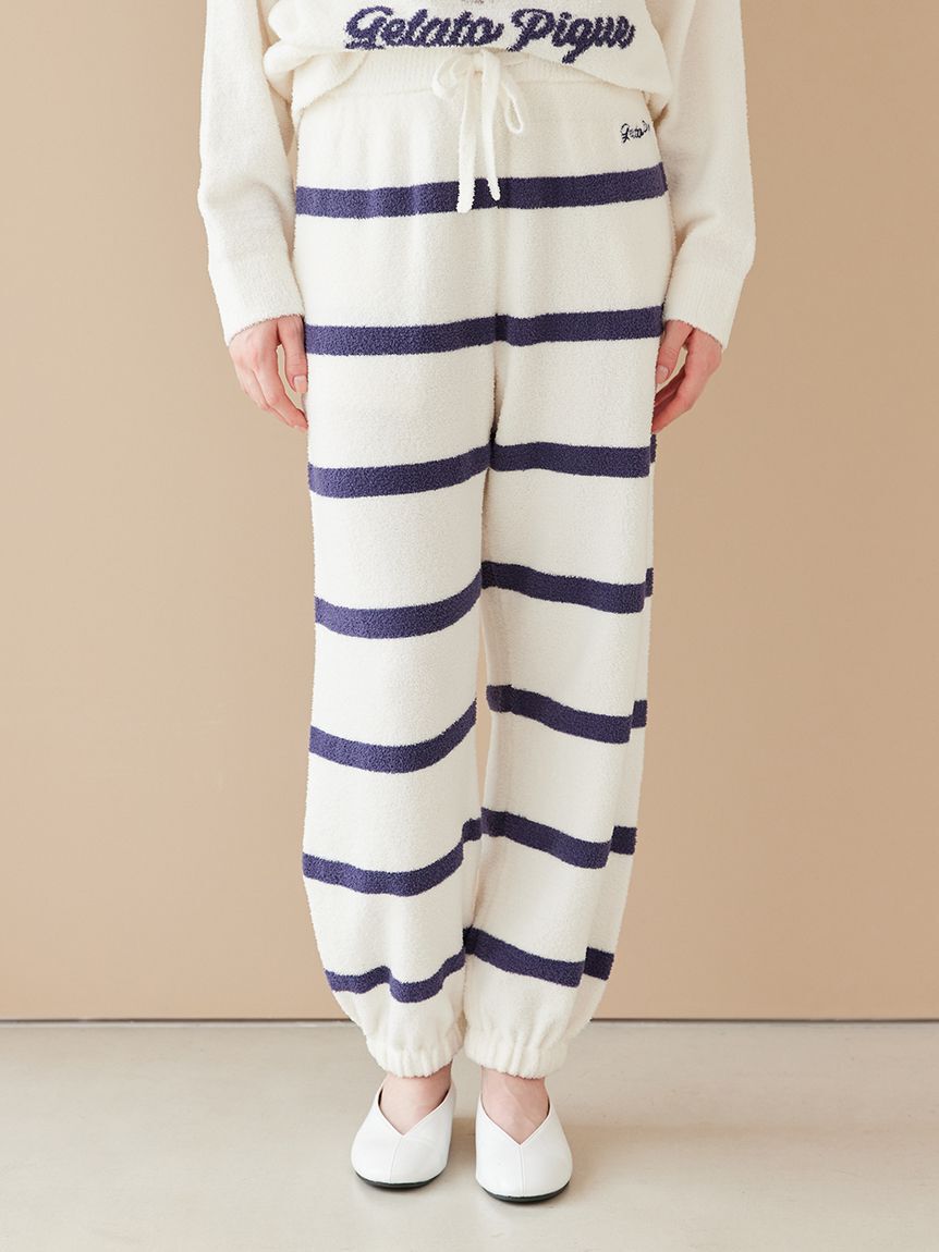 gelato pique「【ONLINE限定】【UNISEX】エアリーモコプレイフルDOGジャガードプルオーバー&ボーダーロングパンツセット」|ルームウェア|