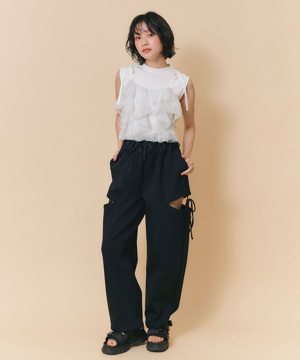 REDYAZEL「ウエストレースサイドカットアウトパンツ」|その他|