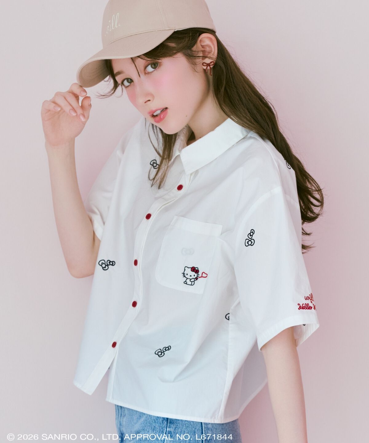 WILLSELECTION「WILLSELECTION&times;HELLO KITTY 刺繍クロップドシャツ」|シャツ・ブラウス|オフ