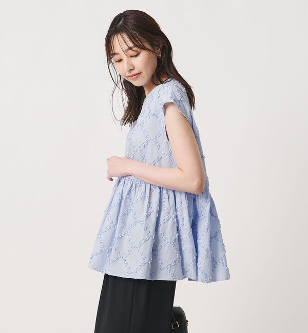 UNITED ARROWS「エンブロイダリー フリル フレンチスリーブ ブラウス」|シャツ・ブラウス|LT.BLUE